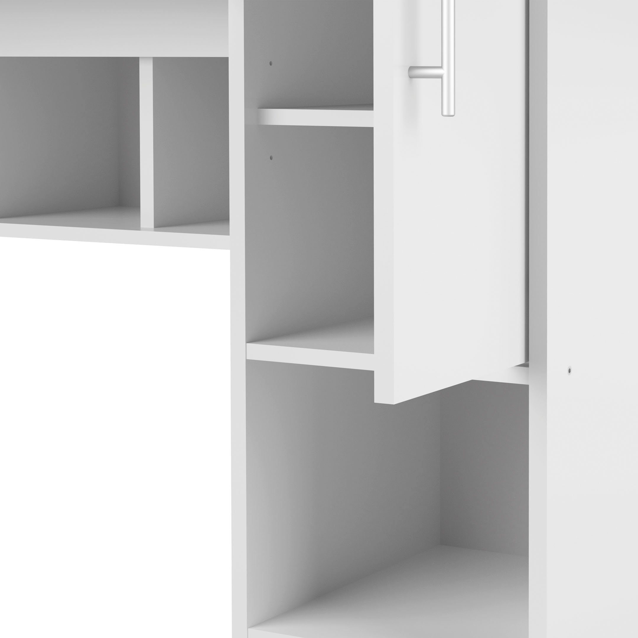 Fach Küchenbuffet Schrank, | weiß Höhe Mikrowelle, ausziehbarer eine mit Weiß für 180 cm TemaHome Louise