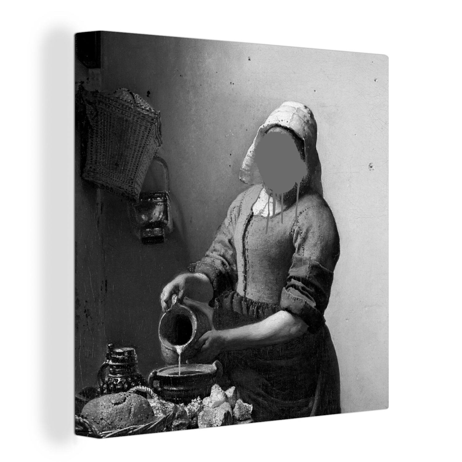 OneMillionCanvasses® Gemälde Das Milchmädchen - Johannes Vermeer - Schwarz und weiß, (1 St), Leinwand Bilder für Wohnzimmer Schlafzimmer bunt