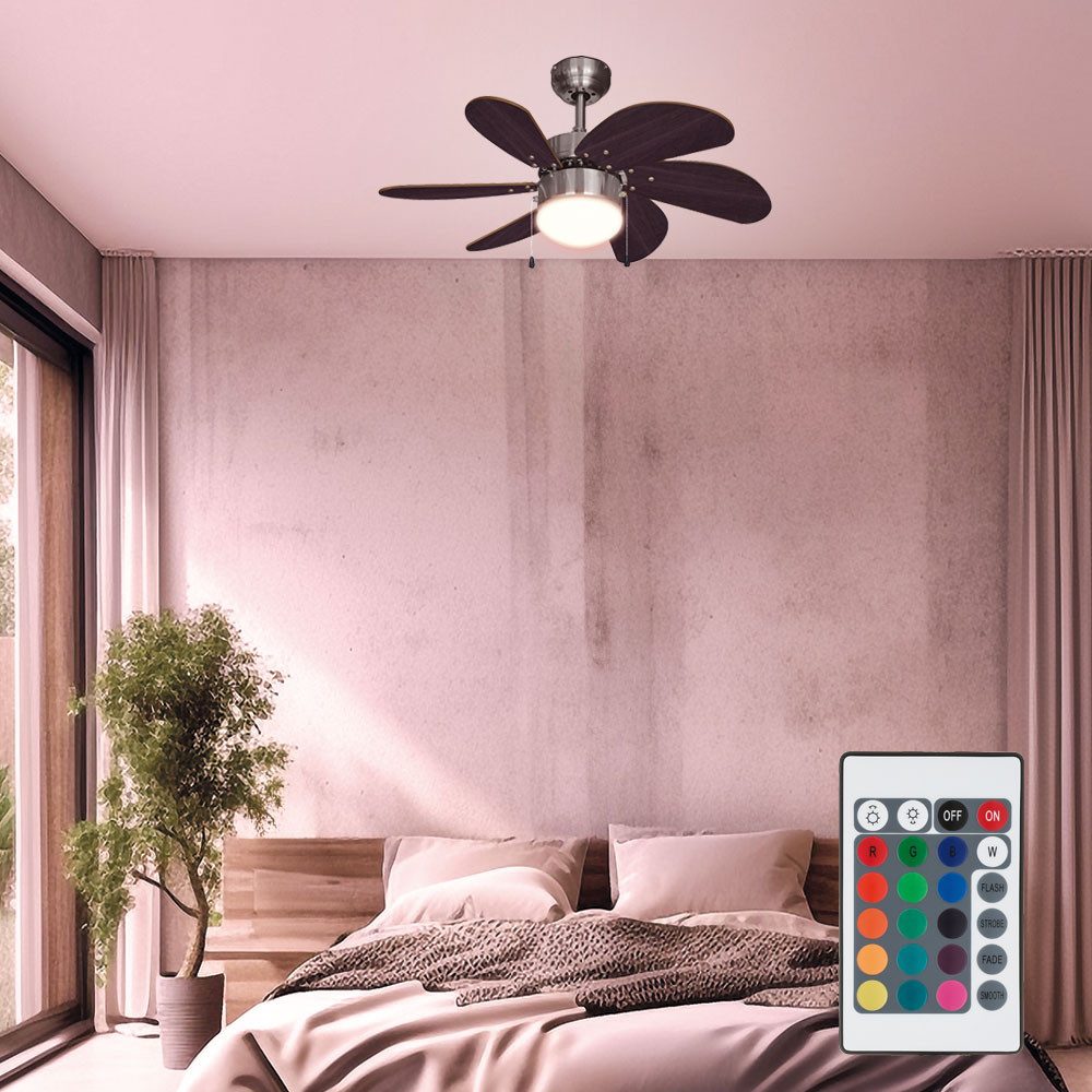 etc-shop Deckenventilator, Deckenventilator Vor-Rücklauf RGB LED Fernbedienung Zugschalter