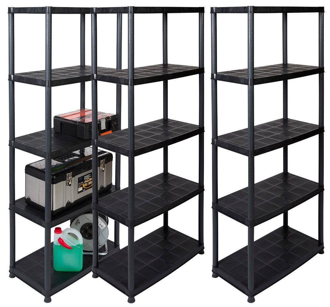 Kreher Standregal Set: 3 x PLATIN 15 Zoll (Schwarz) mit 5 Böden