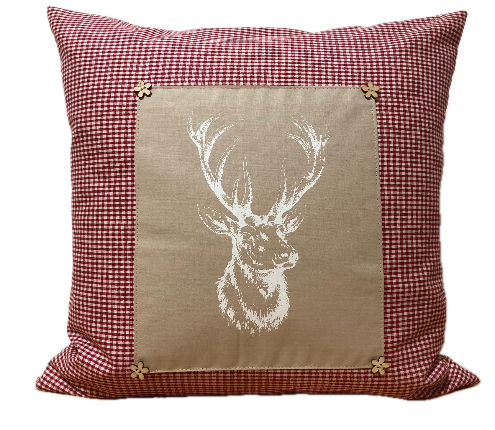 Ammerkind Dekokissen Landhausstil Kissenhülle *Hirsch* rot/beige kariert, 1 günstig online kaufen