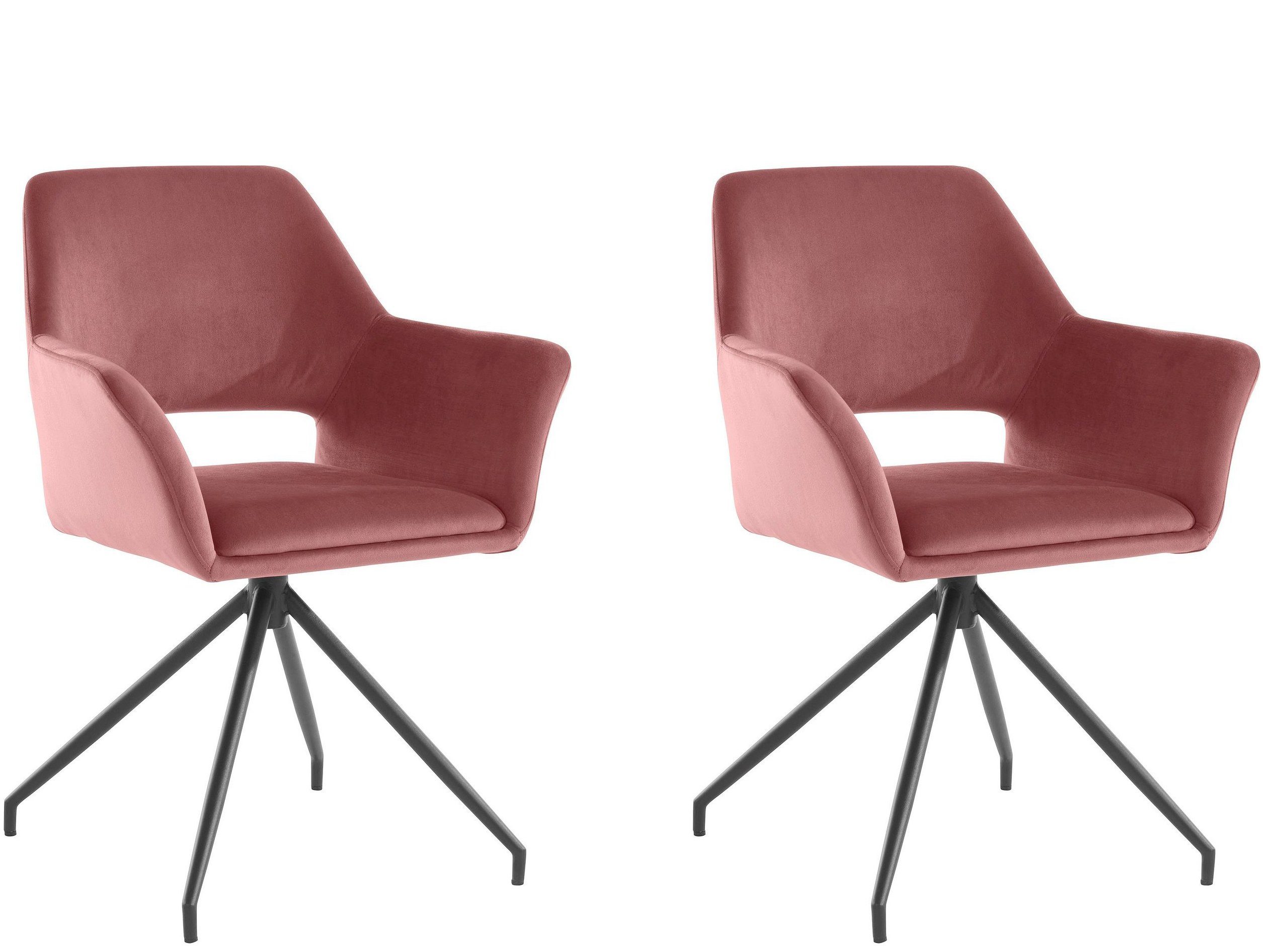 loft24 Esszimmerstuhl Vienna (Set, 2 St), Bezug in Samtoptik mit Metallgestell, Sitzhöhe 48 cm, mit Armlehne rosa | Stühle
