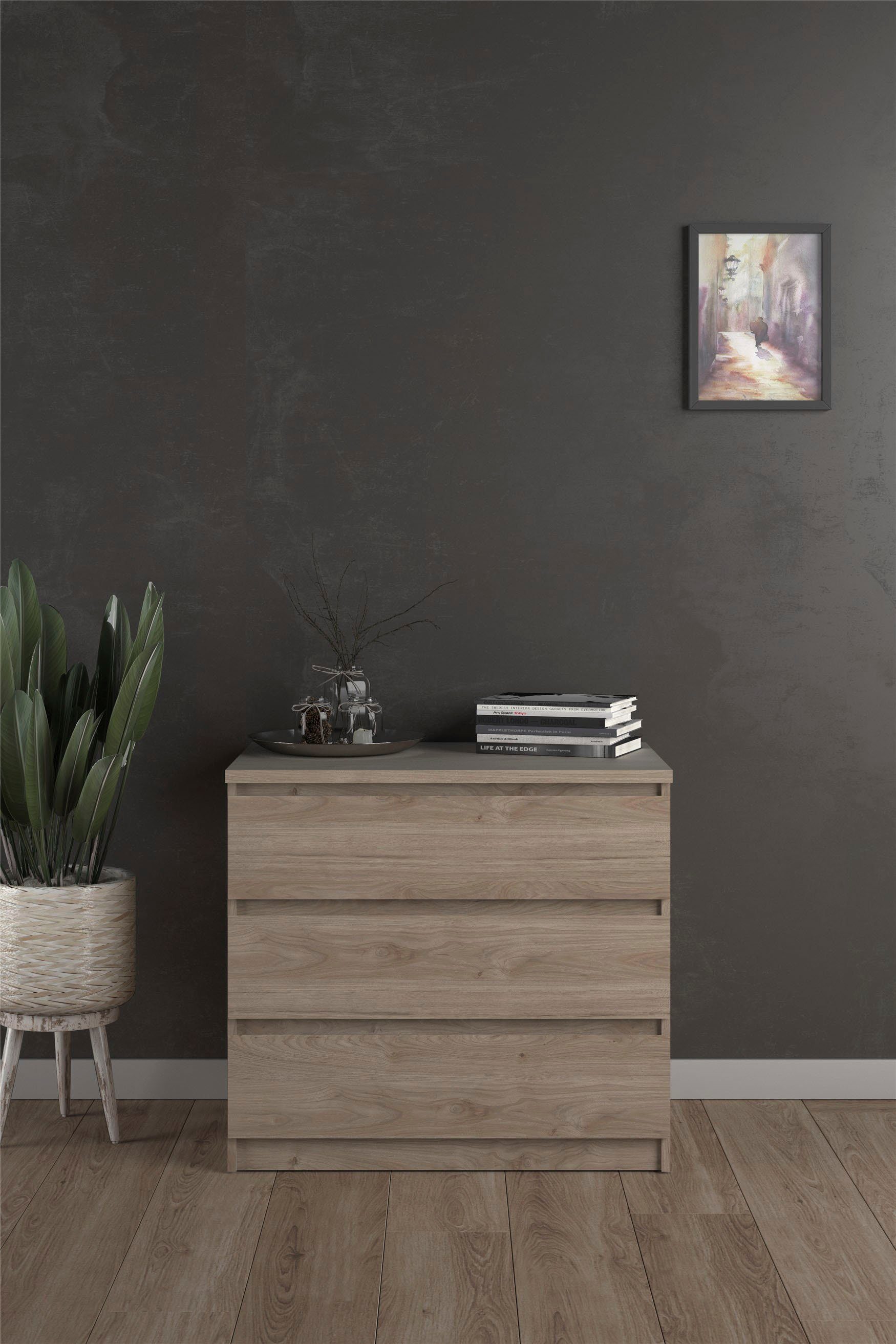 Home affaire Kommode Naia, abgerundete Schubladenkanten auf Metallgleiter, Breite 77 cm