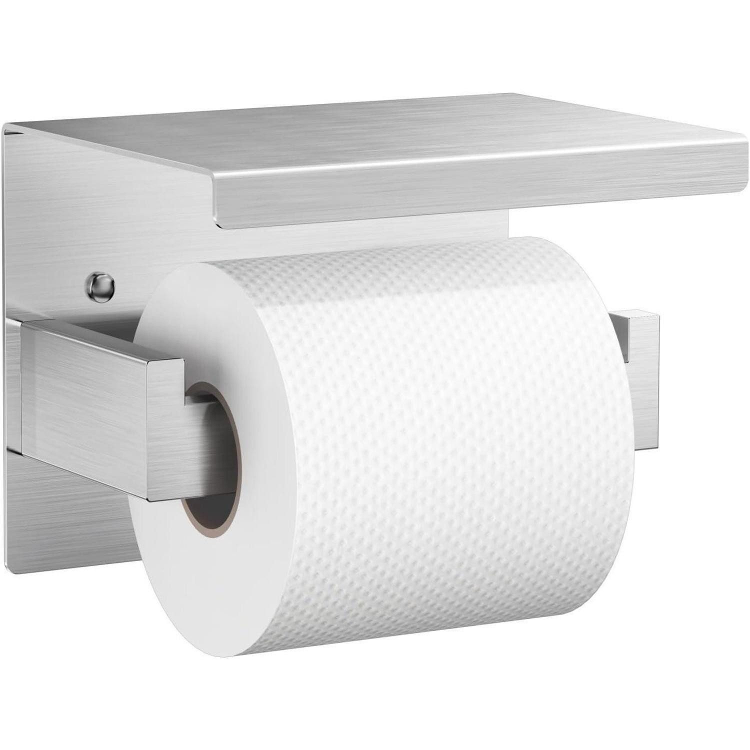 LuxusKollektion Toilettenpapierhalter Klopapierhalter Edelstahl mit Ablage Silber (1-St)