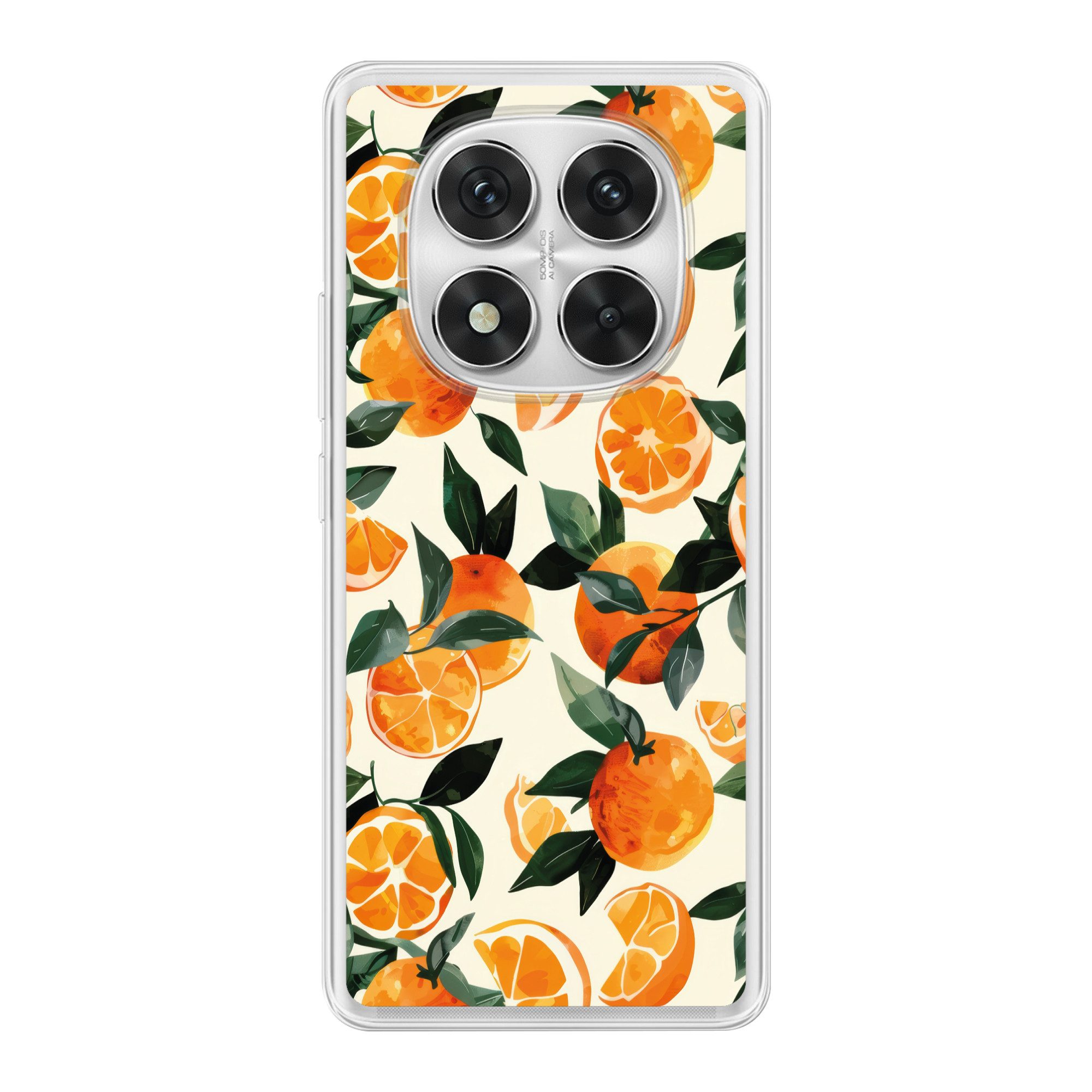 MuchoWow Handyhülle für Xiaomi Redmi Note 14 Pro+ Orangen - Früchte - Blätter - Orange - G, Handy Case, Silikon, Bumper Case Dünn