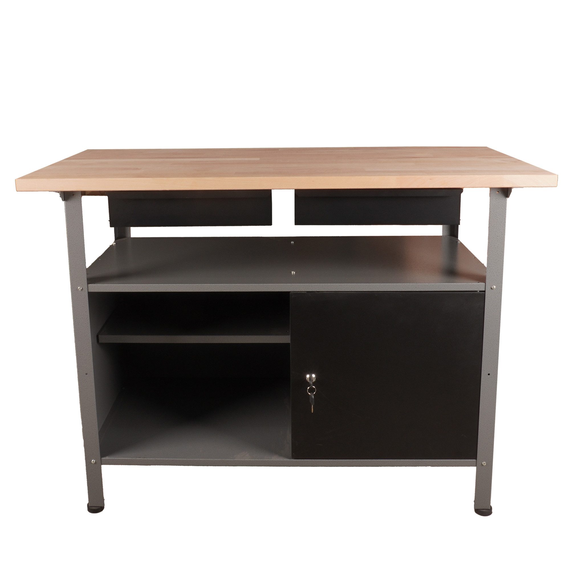 ONDIS24 Werkbank Werktisch Fritz - höhenverstellbare Füße, 2 Schubladen, Metall, 120x60x85(H) cm, abschließbare Tür, belastbar Bis 250kg