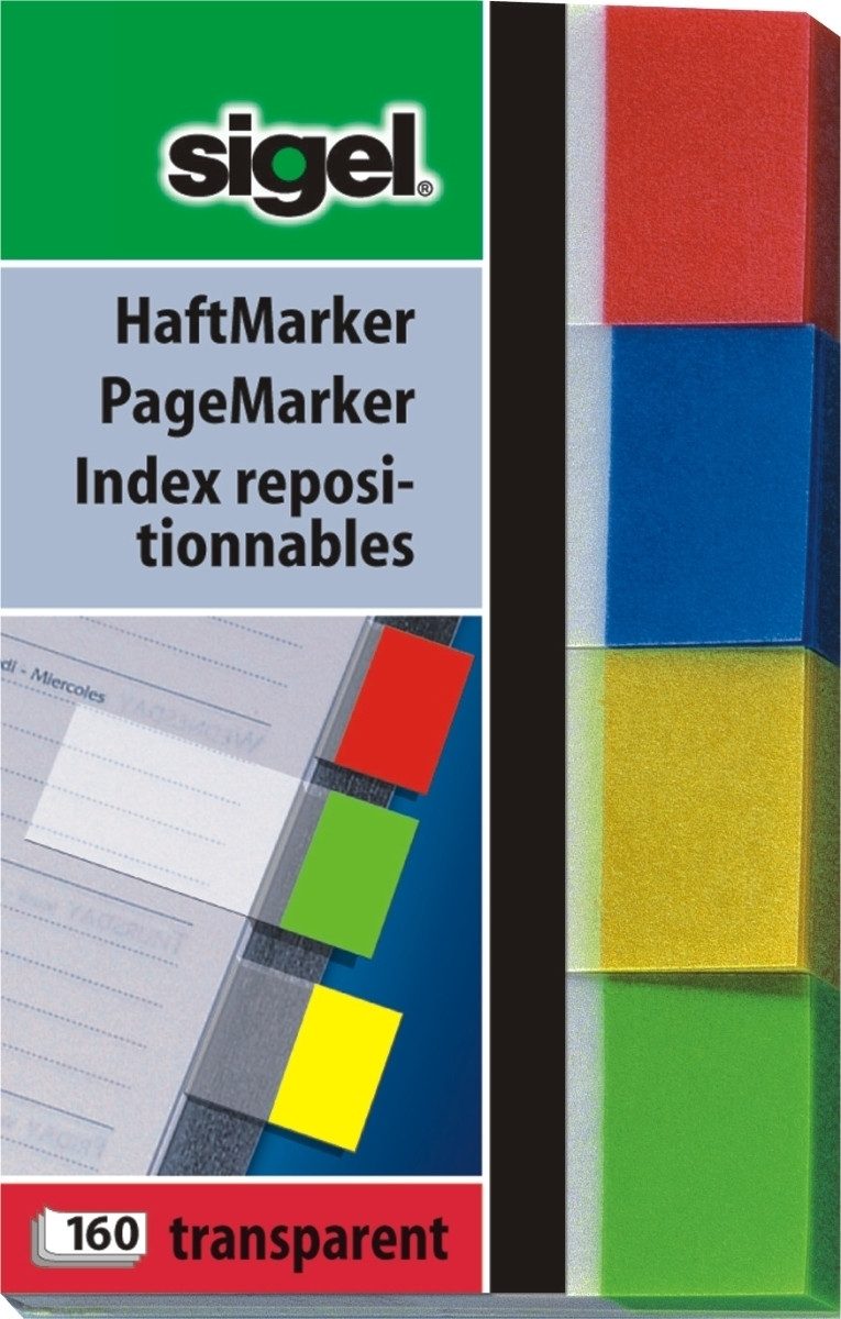 Haftnotizblock Haftmarker 20x50mm 4x40 Streifen grün gelb blau rot.