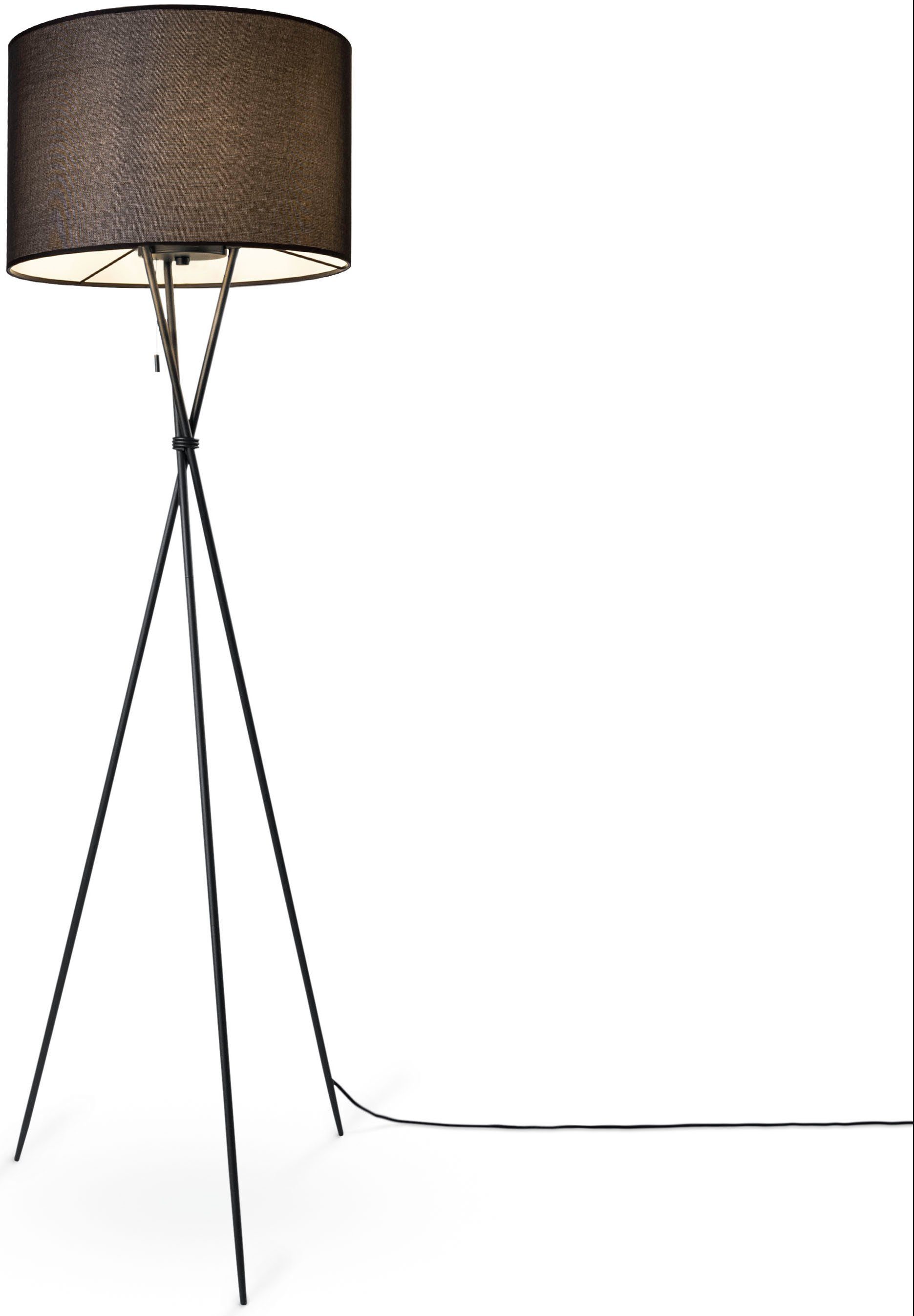 E27 Stehlampe Schirm ohne UNI Leuchtmittel, CANVAS schwarz Paco Standleuchte COLOR, KATE Dreibein schwarz Stoffschirmlampe Textil Home Wohnzimmer