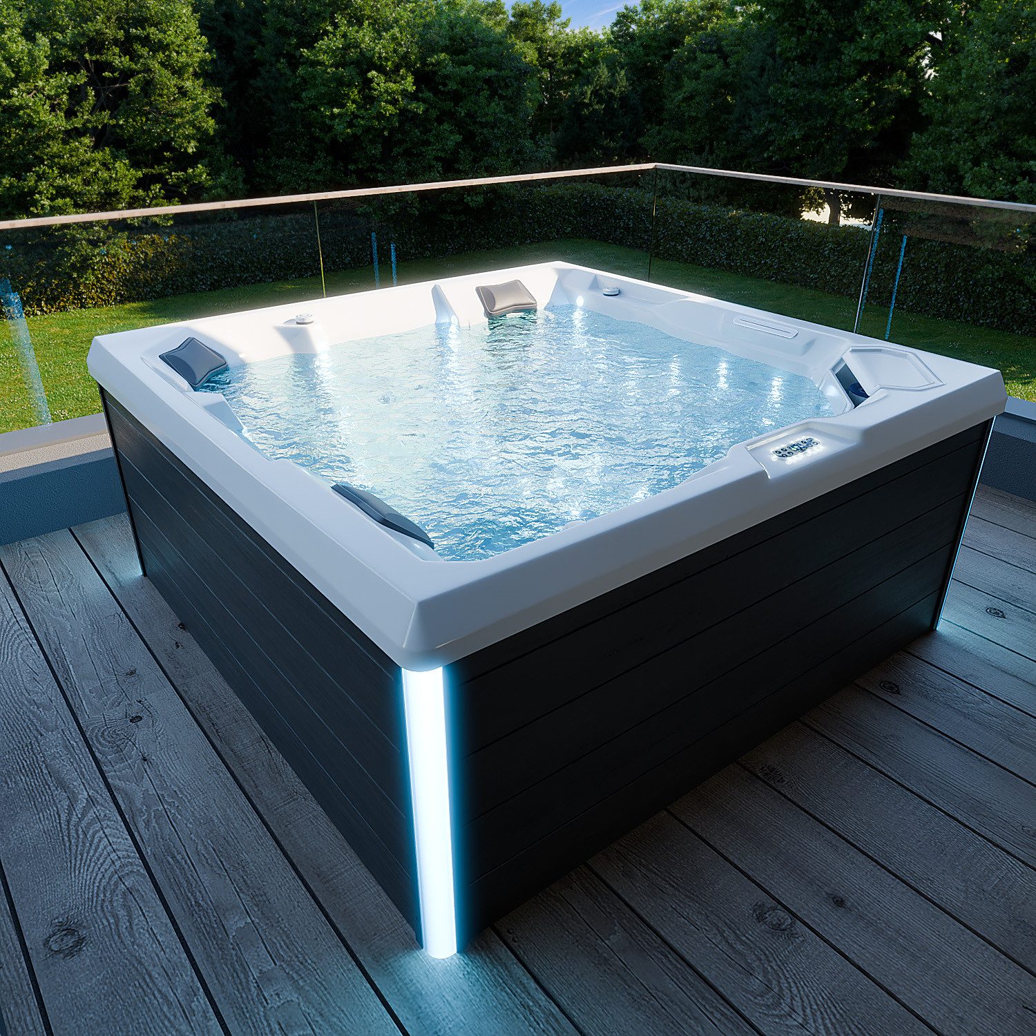 TroniTechnik Whirlpool Outdoor Whirlpool PANAREA weiß 210x210, Aufstellbecken, integrierte Heizung, Massage, Led