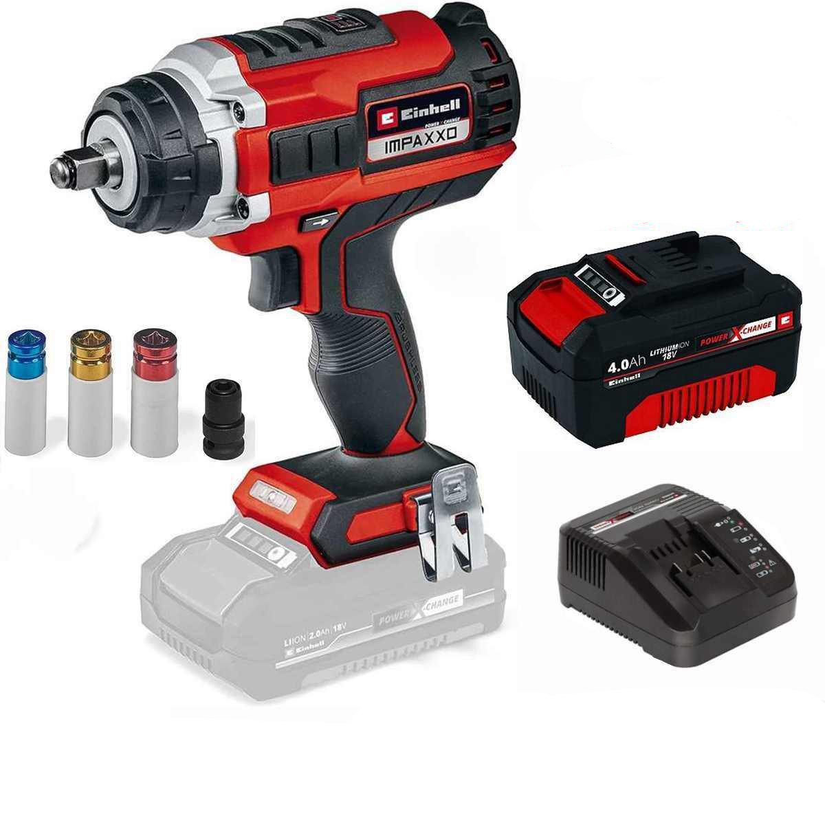 Einhell Akku-Schlagschrauber Schlagschrauber IMPAXXO 18/450 Akku 4.0 Ah 18V 3-Gang-Getriebe, BL