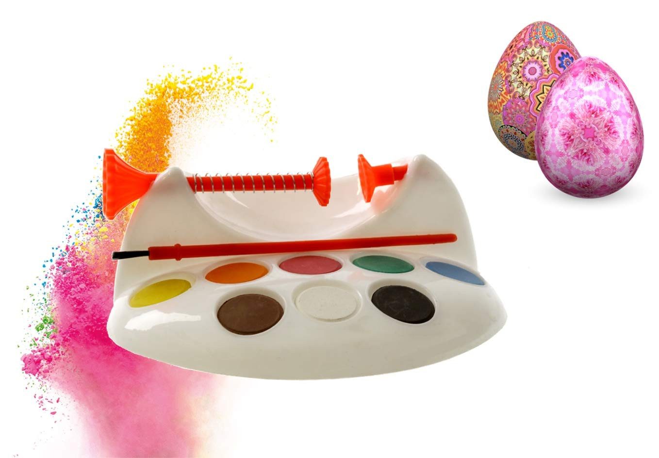 Hey!Easter® Eierfarbe 1x Eiermalmaschine mit Halterung, Farben & Pinsel - Malgerät Ostereier, fester Halt
