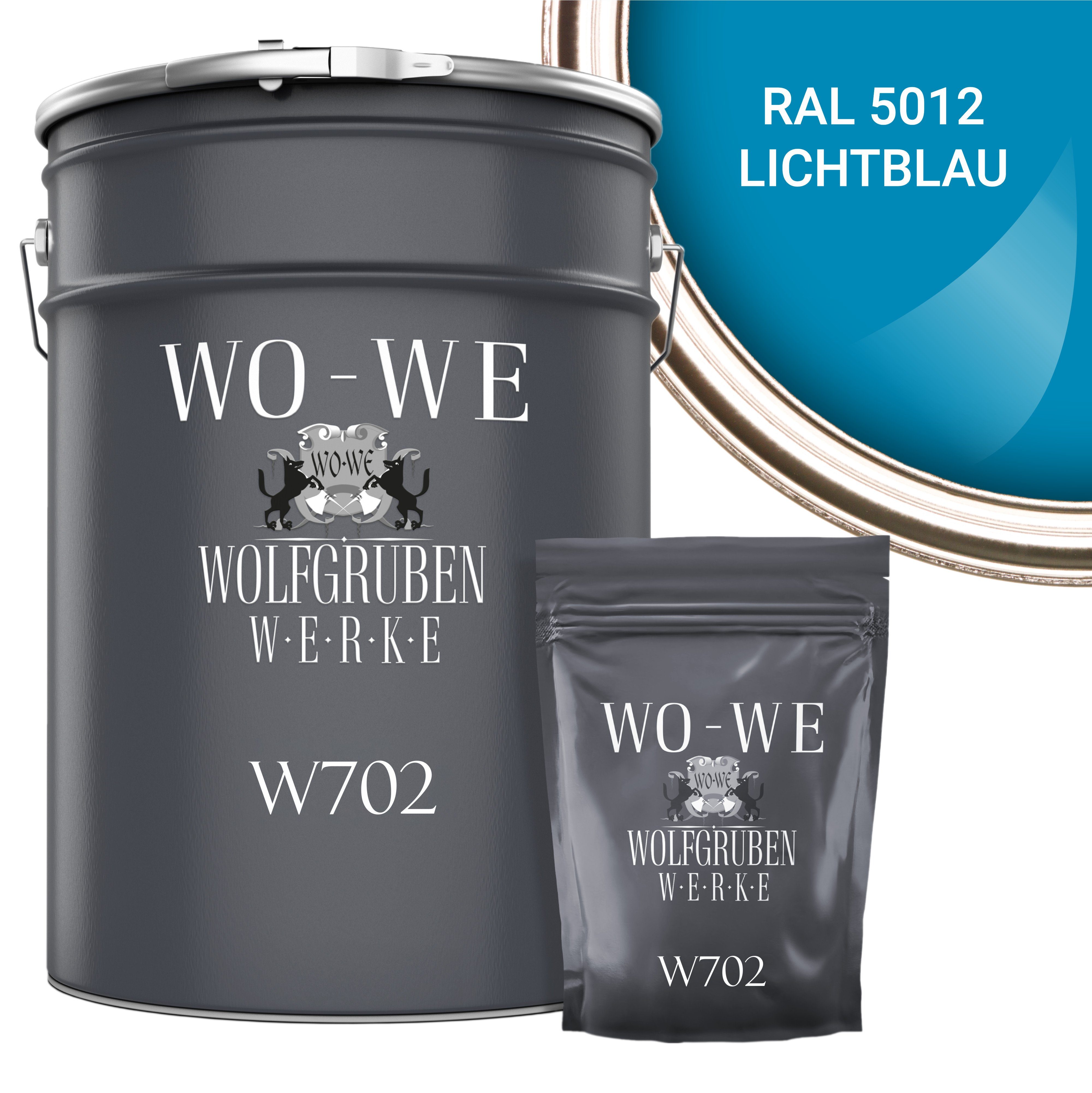 WO-WE Bodenversiegelung 2K Garagenfarbe Bodenbeschichtung W702, 2,5-20Kg, Seidenglänzend, Epoxidharz RAL 5012 Lichtblau