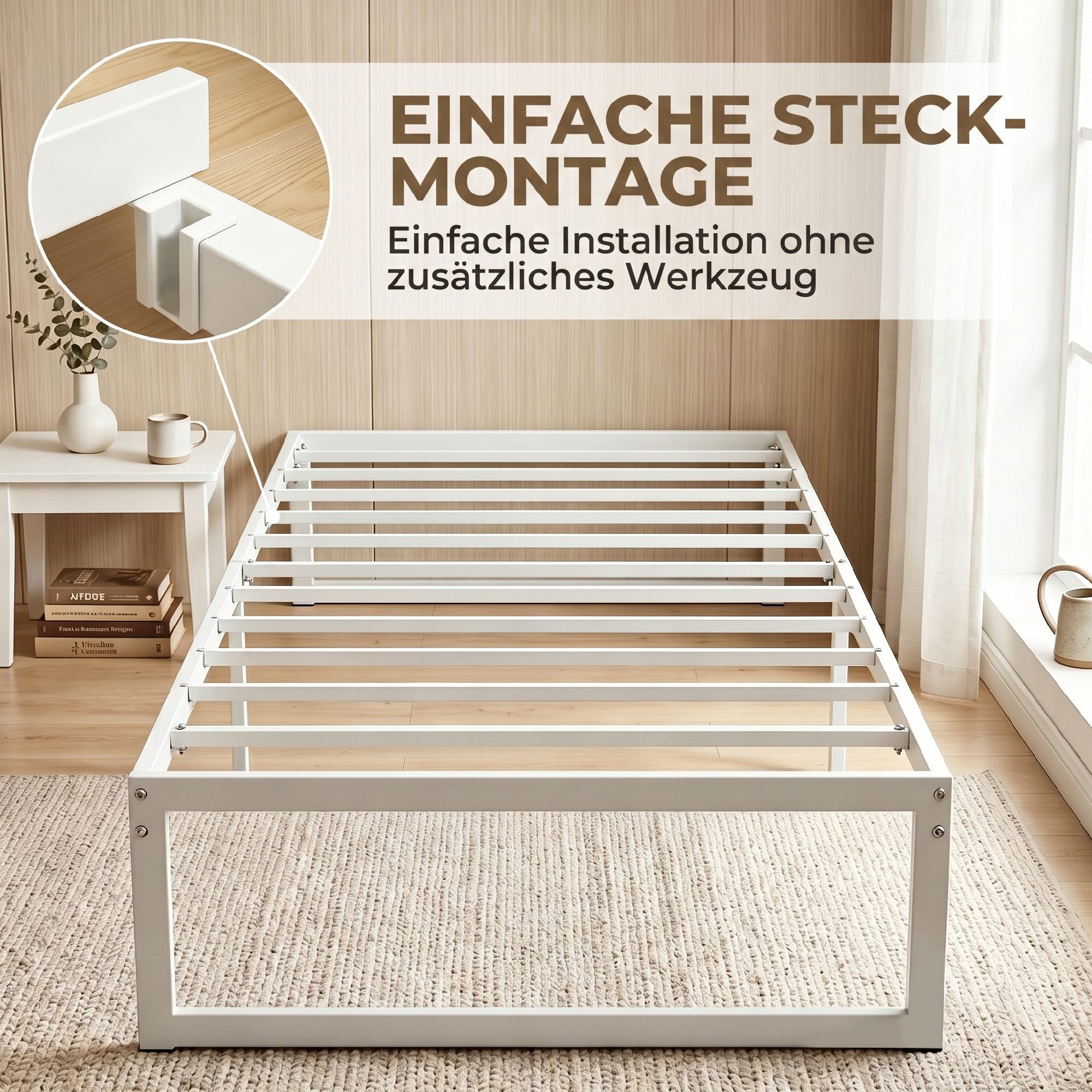 HOMCOM Bettgestell Bett Bettrahmen mit praktischem Stauraum (Set, 2-tlg., Bettgestell mit Aufbauanleitung), ohne Kopfteil, viel Stauraum, schnelle Montage – Bild 5 von 5