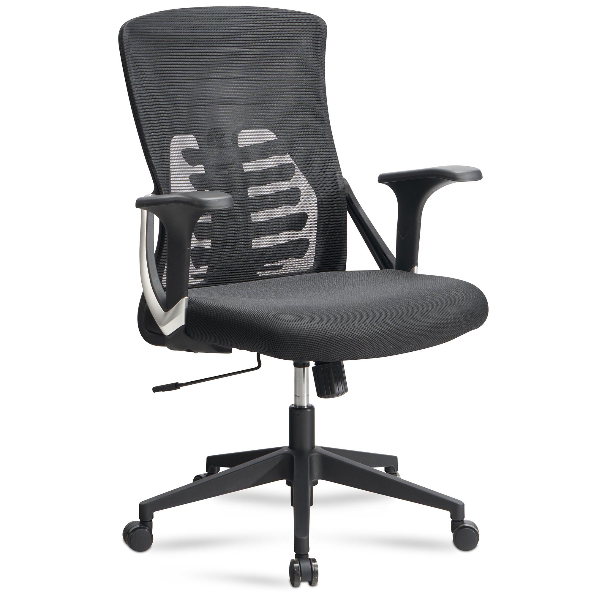 Amstyle Drehstuhl Bürostuhl Schreibtischstuhl Mesh Schwarz Ergonomisch 120 kg (Bürostuhl Schwarz Mesh-Bezug 120 kg Drehbar), Ergonomisch mit Armlehnen, Schreibtischstuhl Stoff