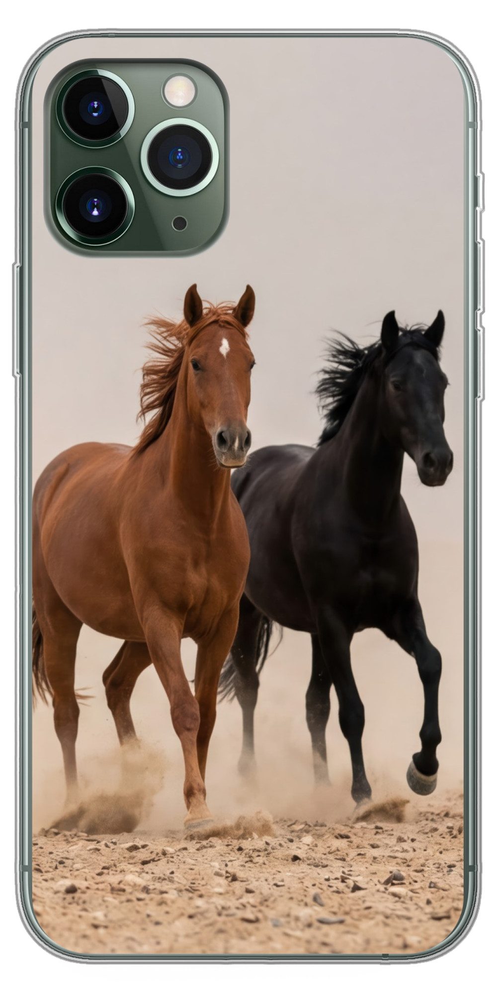 MuchoWow Handyhülle für Apple iPhone 11 Pro Pferdeherde - Staubwolke - Braun - Schwarz, Smartphone-Bumper, Print, Handy Schutzhülle Dünn