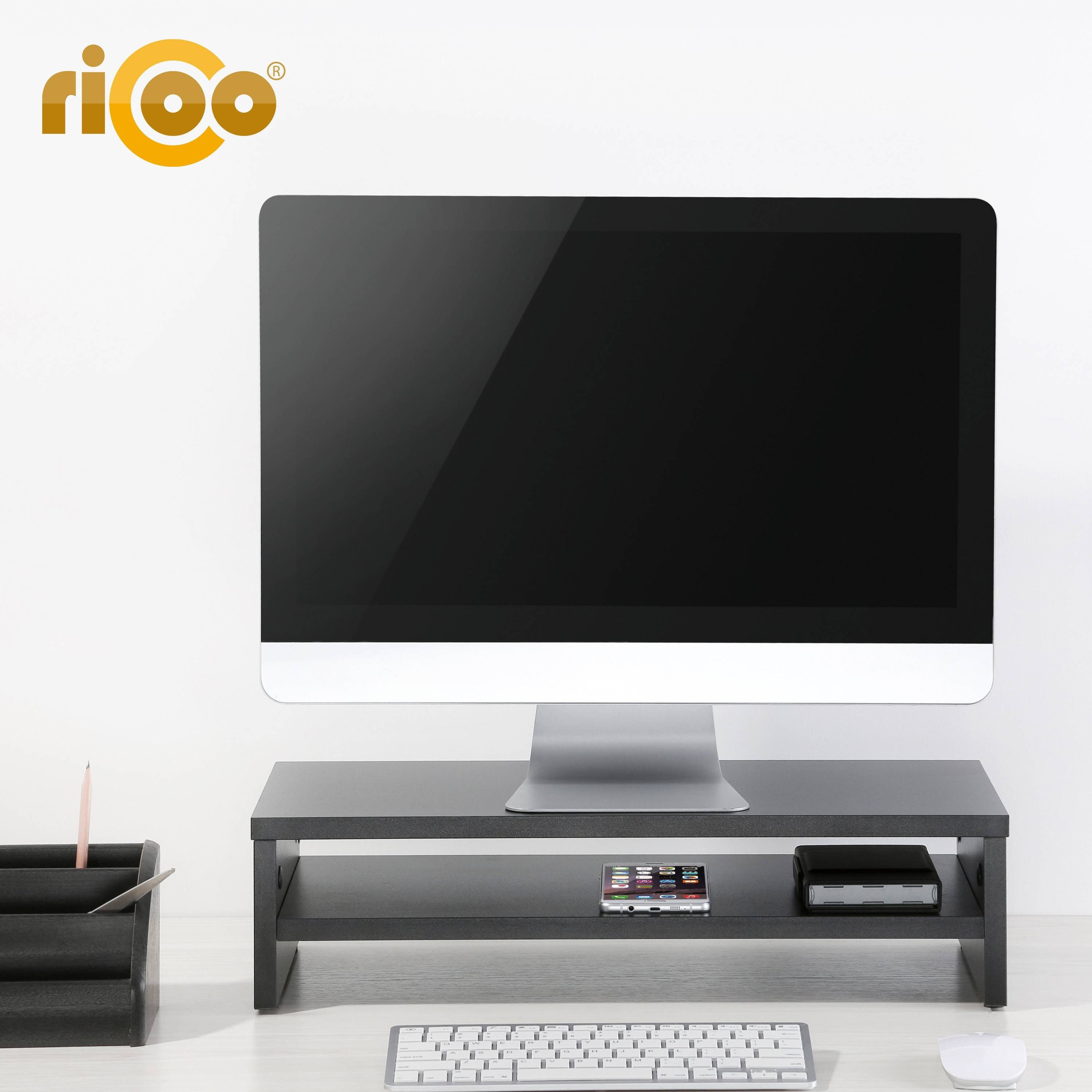 RICOO Monitorerhöhung Schreibtisch FS0114-S, Tisch Schwarz Monitorständer Bildschirm Schreibtischaufsatz Aufsatz