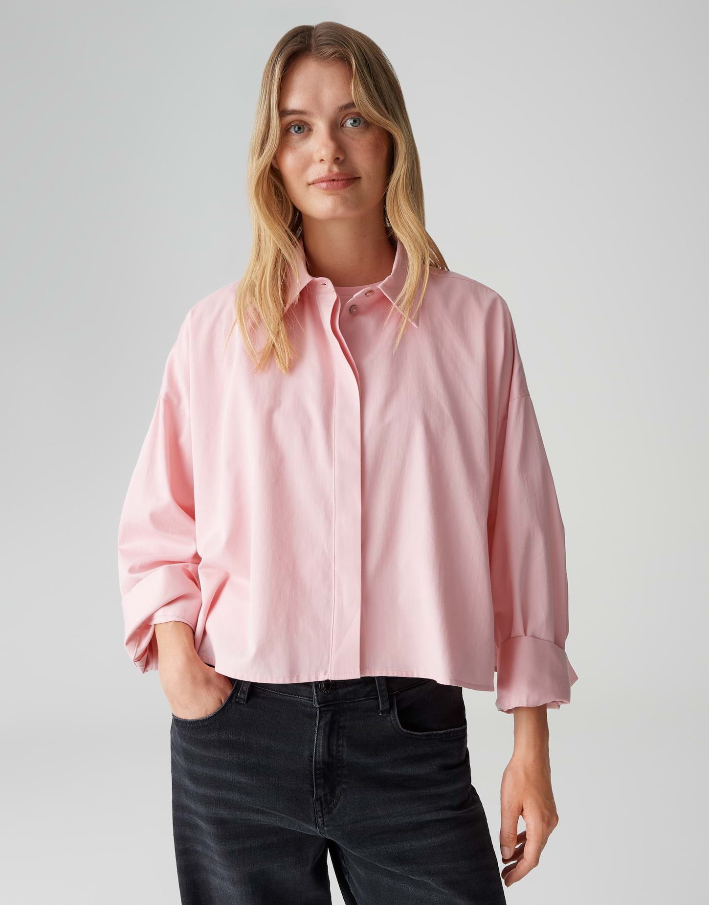 OPUS Hemdbluse FUNDRA Loose aus Baumwoll Popeline weite Passform, glatter Griff