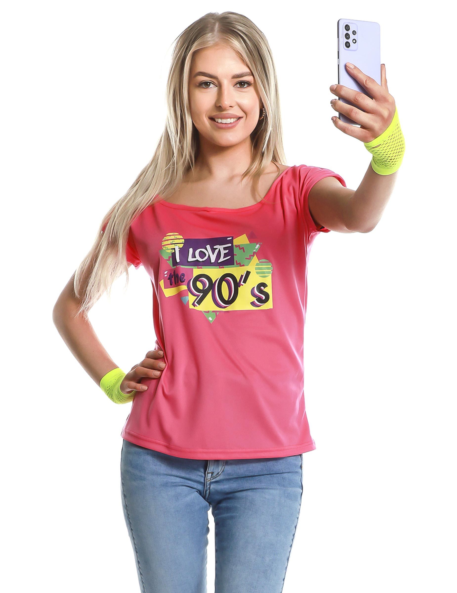 REDSUN Kostüm T-Shirt I love the 90's für Damen pink