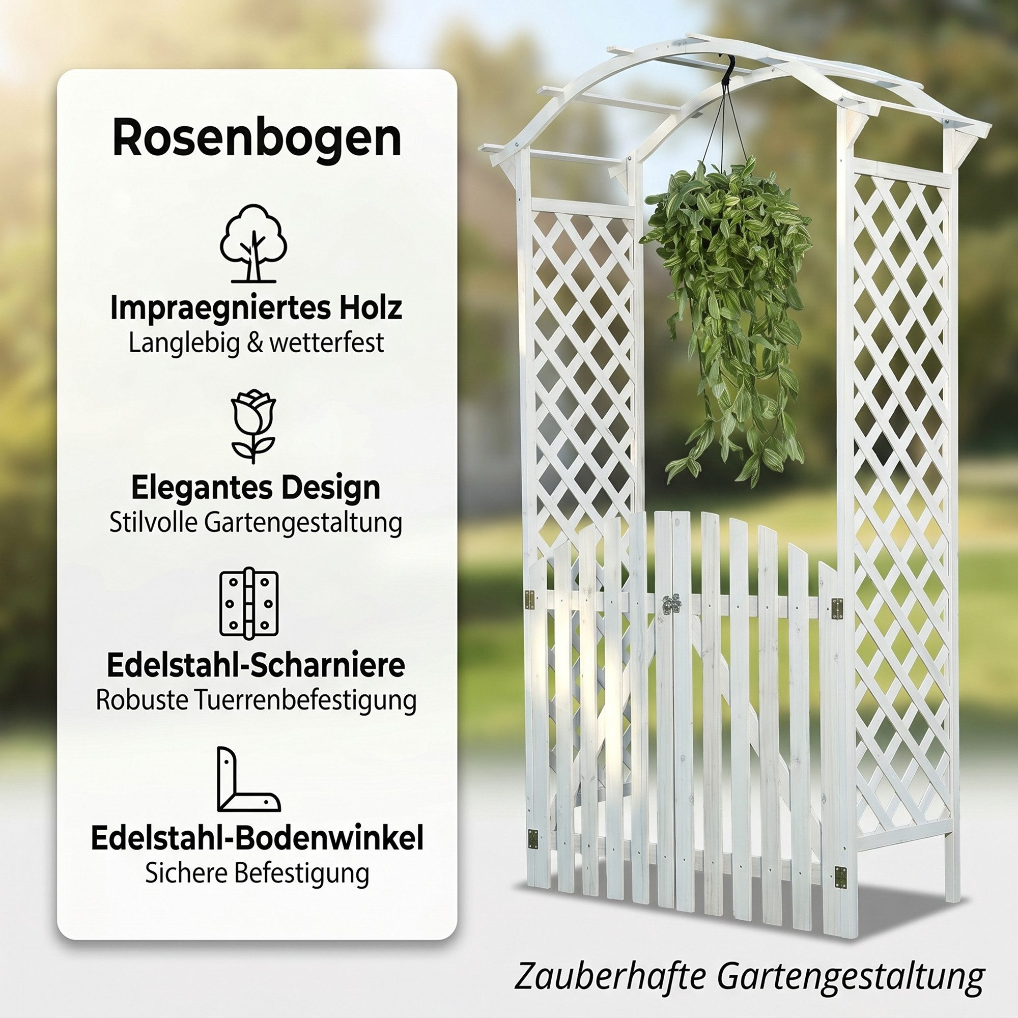 Mucola Rosenbogen Rosenbogen mit Tür Spalier Rankgitter Torbogen Rankhilfe Rankgestell Stück, Rosenbogen, Edelstahl-Scharniere