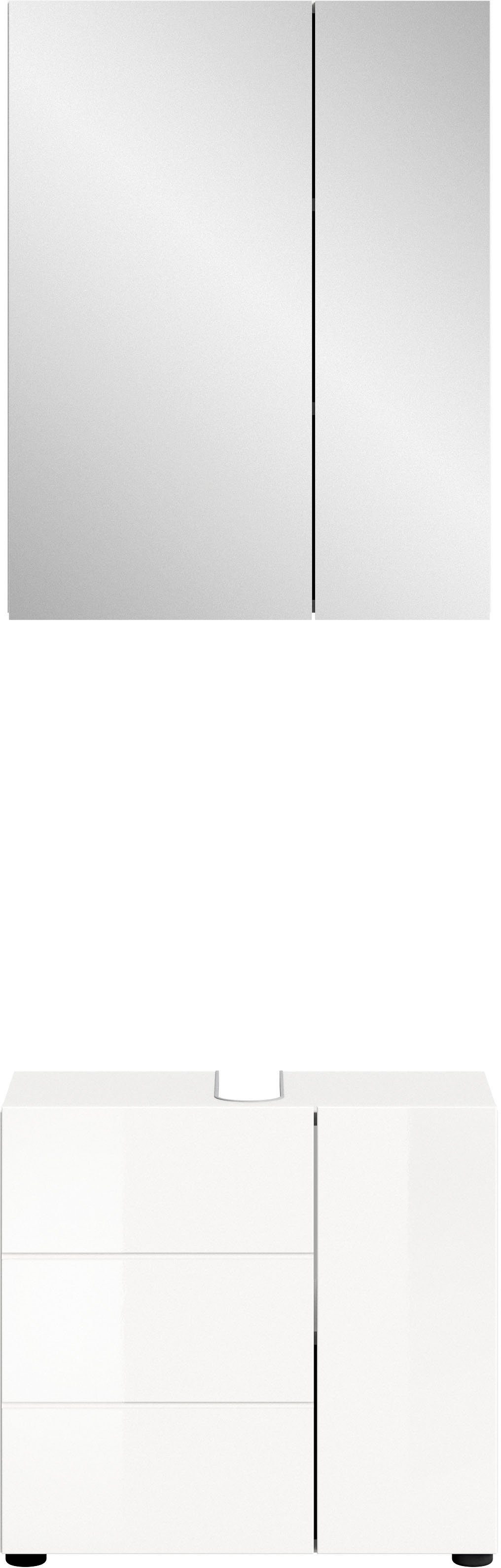 welltime Badmöbel-Set BIEL, 2 teilig, hochwertige MDF Front, Rillenoptik, (2-St., 2 teiliges Set, bestehend aus: Waschbeckenunterschrank, Spiegelschrank), Badmöbel, Kombination, Kombi, Badezimmer, Badkombination, Badschrank