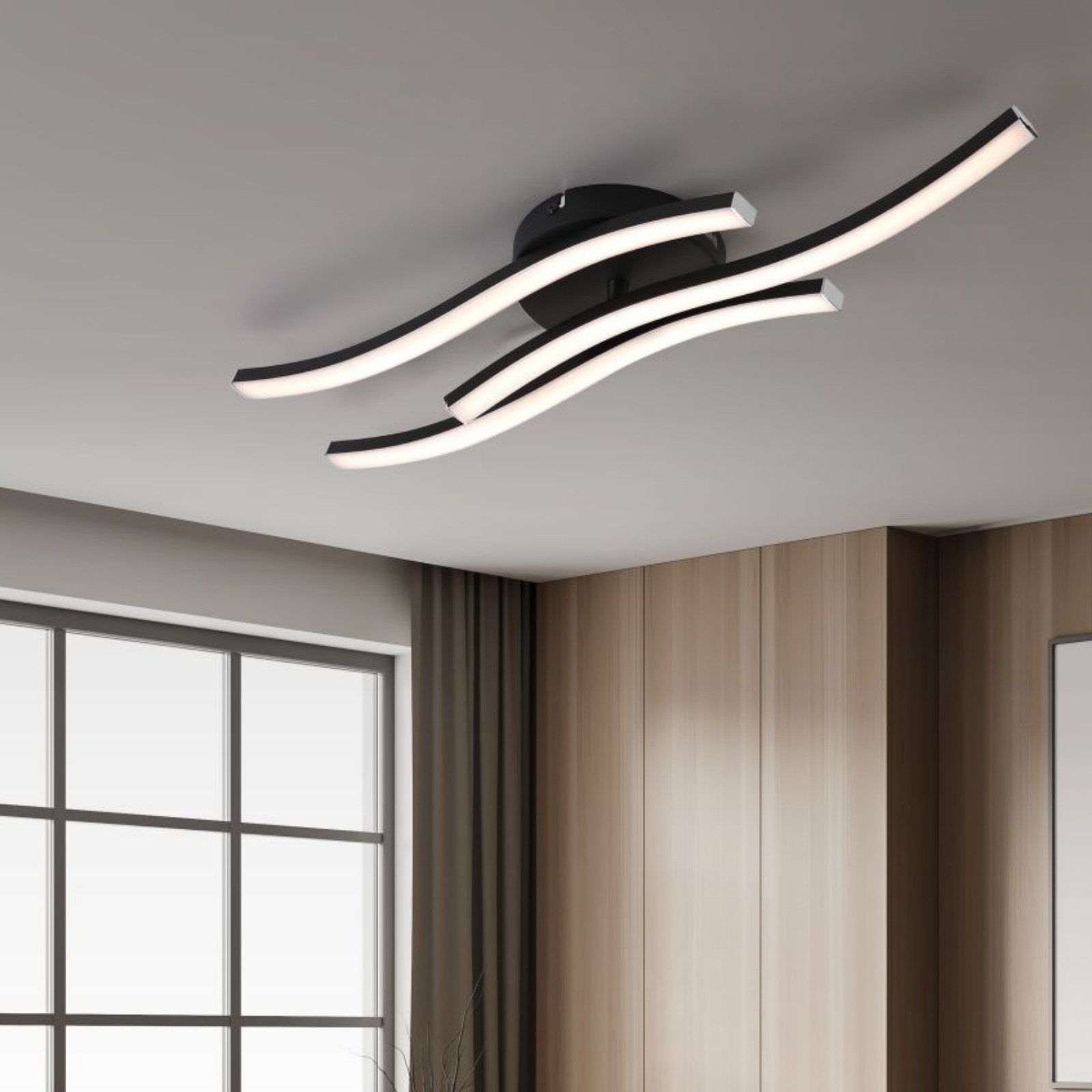 IMPTS Deckenleuchte LED Deckenlampe Schwarz 3000K Deckenleuchte, Warmweiß, LED fest integriert, Warmweiß, Modern LED Deckenlampe für Wohnzimmer Schlafzimmer Küche und Flur