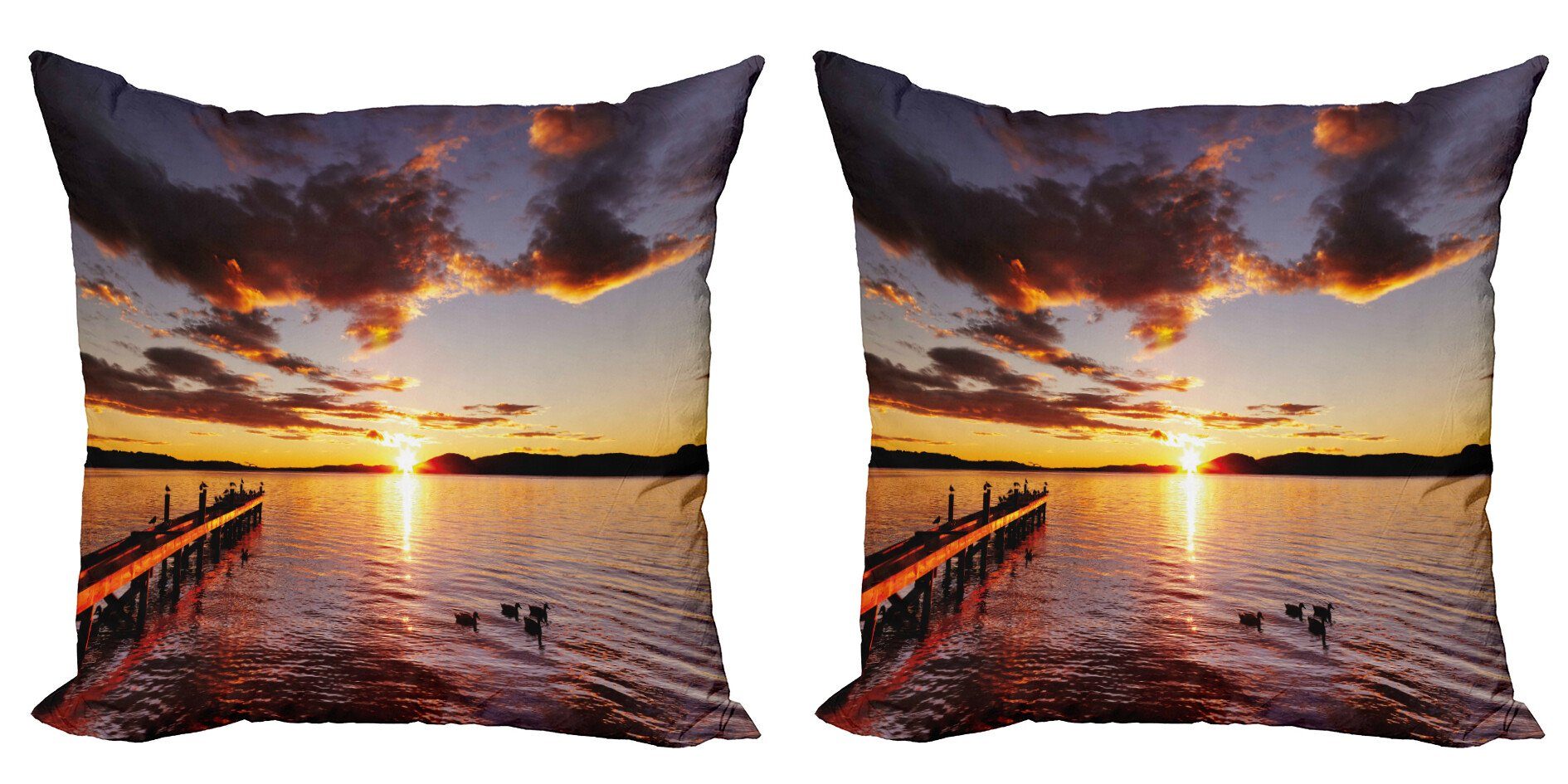Kissenbezüge Modern Accent Doppelseitiger Digitaldruck, Abakuhaus (2 Stück), Küsten Lake Rotorua bei Sonnenaufgang