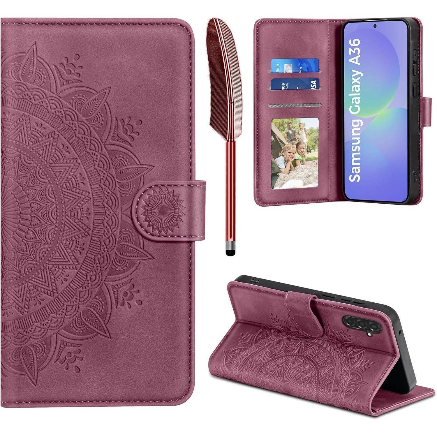 LuxusKollektion Flip Case Lederhülle Klapphülle Kartenfach Magnet Samsung Galaxy A36 Weinrot