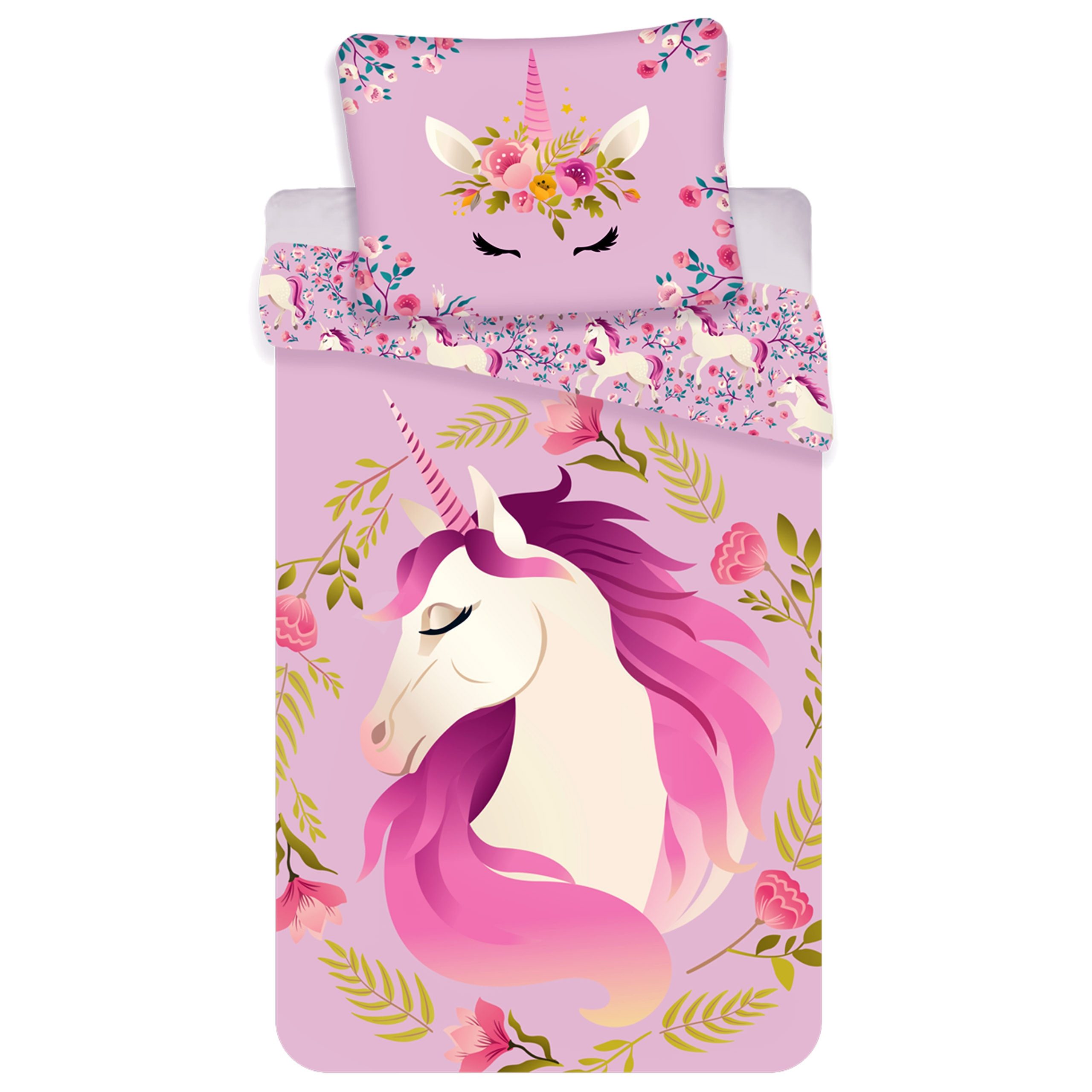 Sarcia.eu Kinderbettwäsche Einhorn Blumen Bettwäsche Baumwolle, 140x200 + 70x90 cm