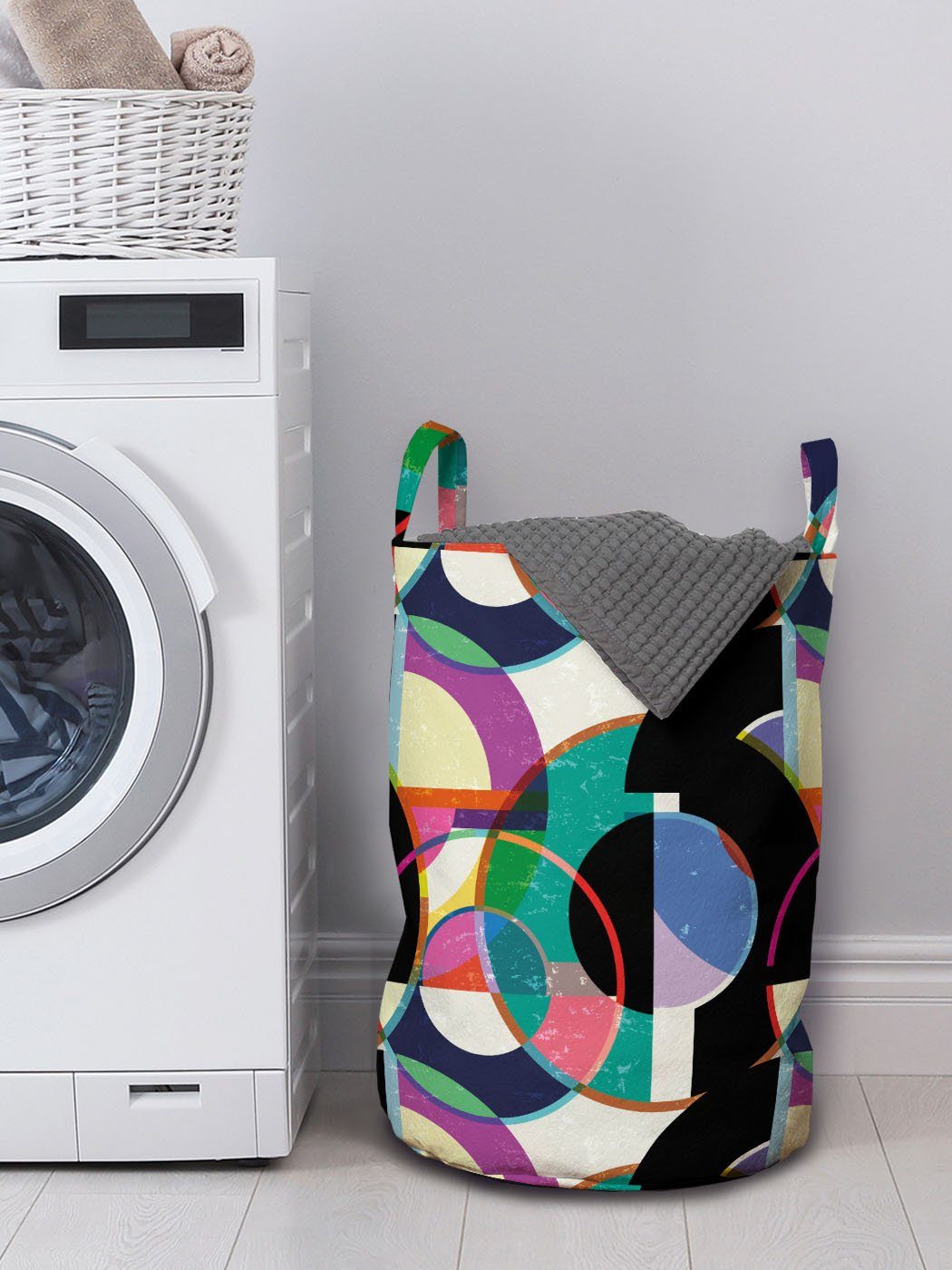 Abakuhaus Wäschesäckchen Wäschekorb mit Abstrakt Griffen Art Deco Grafik Waschsalons, für Motive Kordelzugverschluss