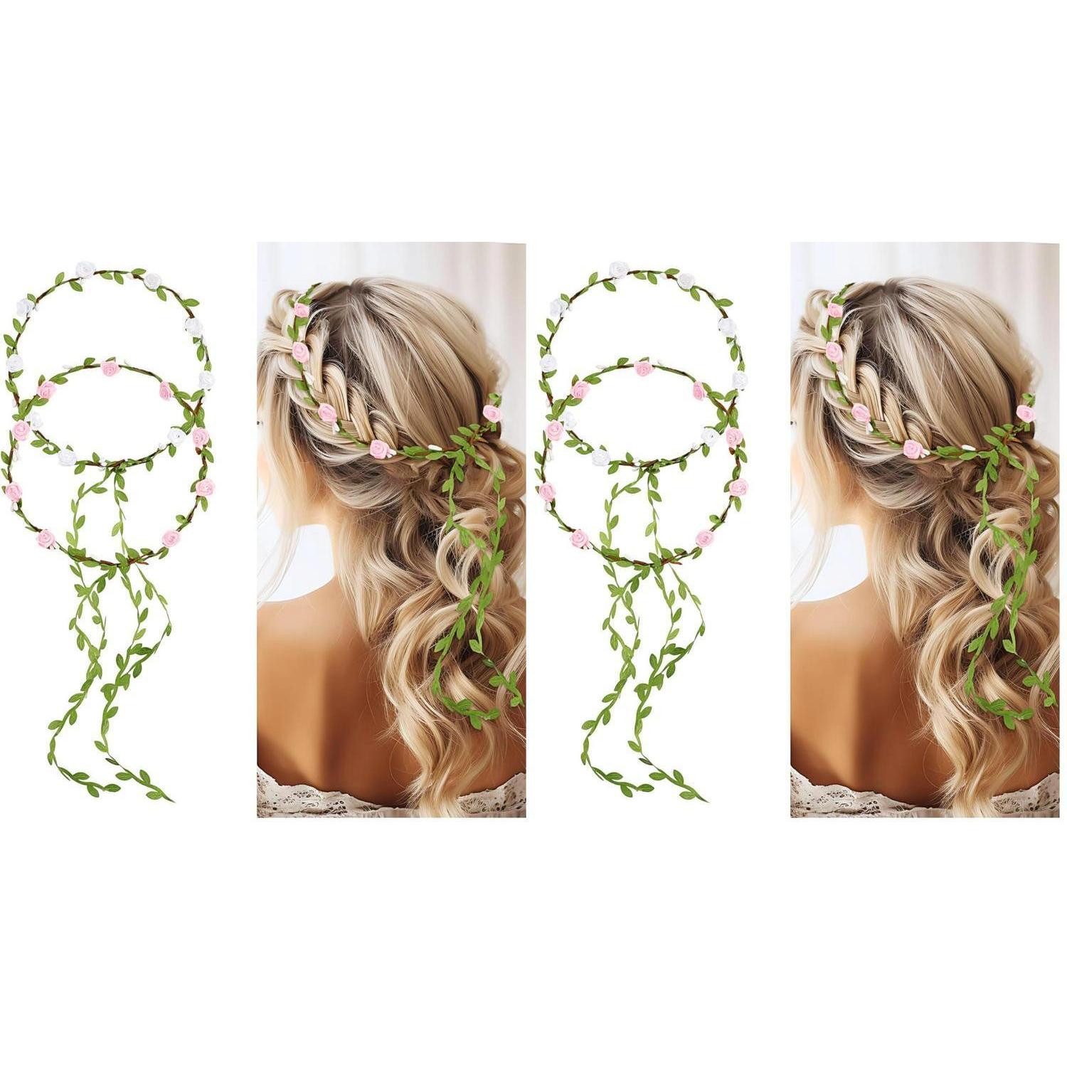 LuxusKollektion Haarband Stirnband Blumenkrone 2er Pack weiß/rosa