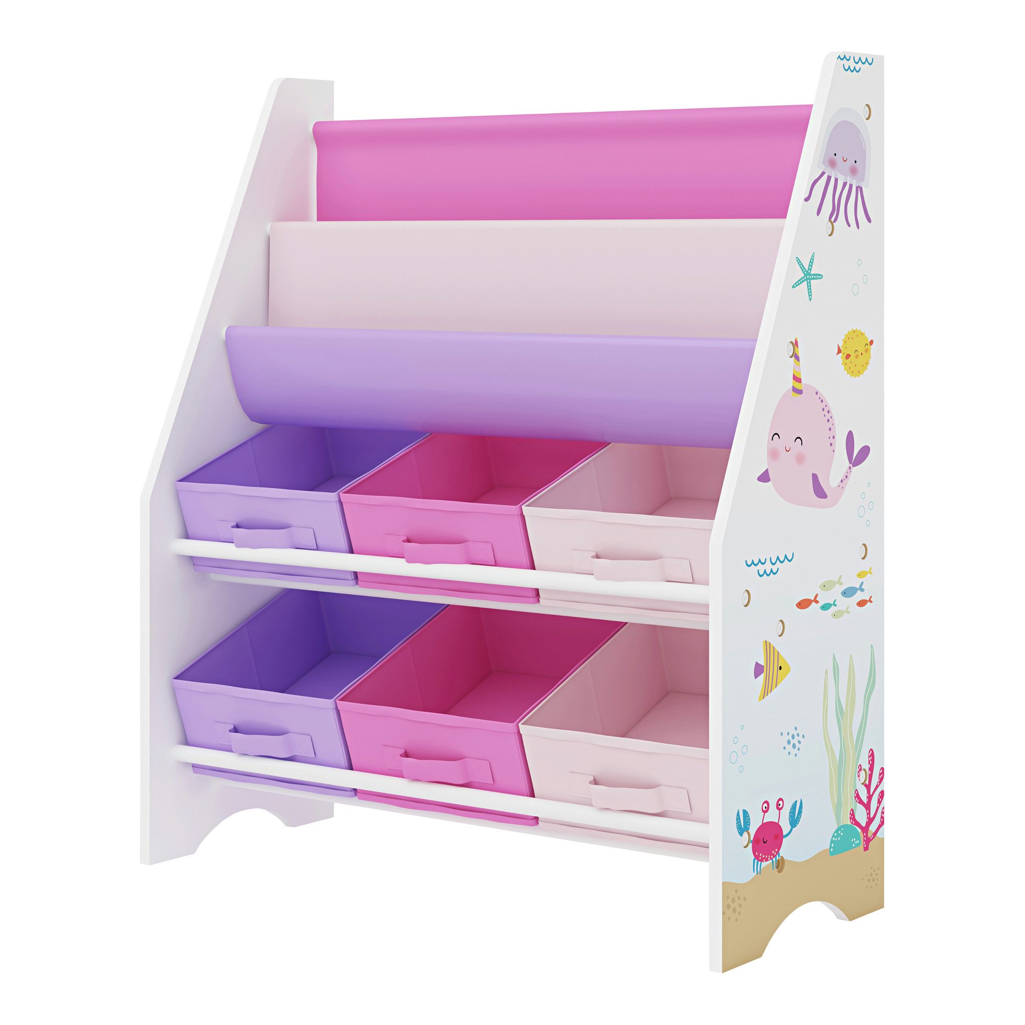 en.casa Kinderregal, »Ponteceso« Ozean-Motiv 74 x 62 x 26,5 cm Weiß/Lila/Ro günstig online kaufen