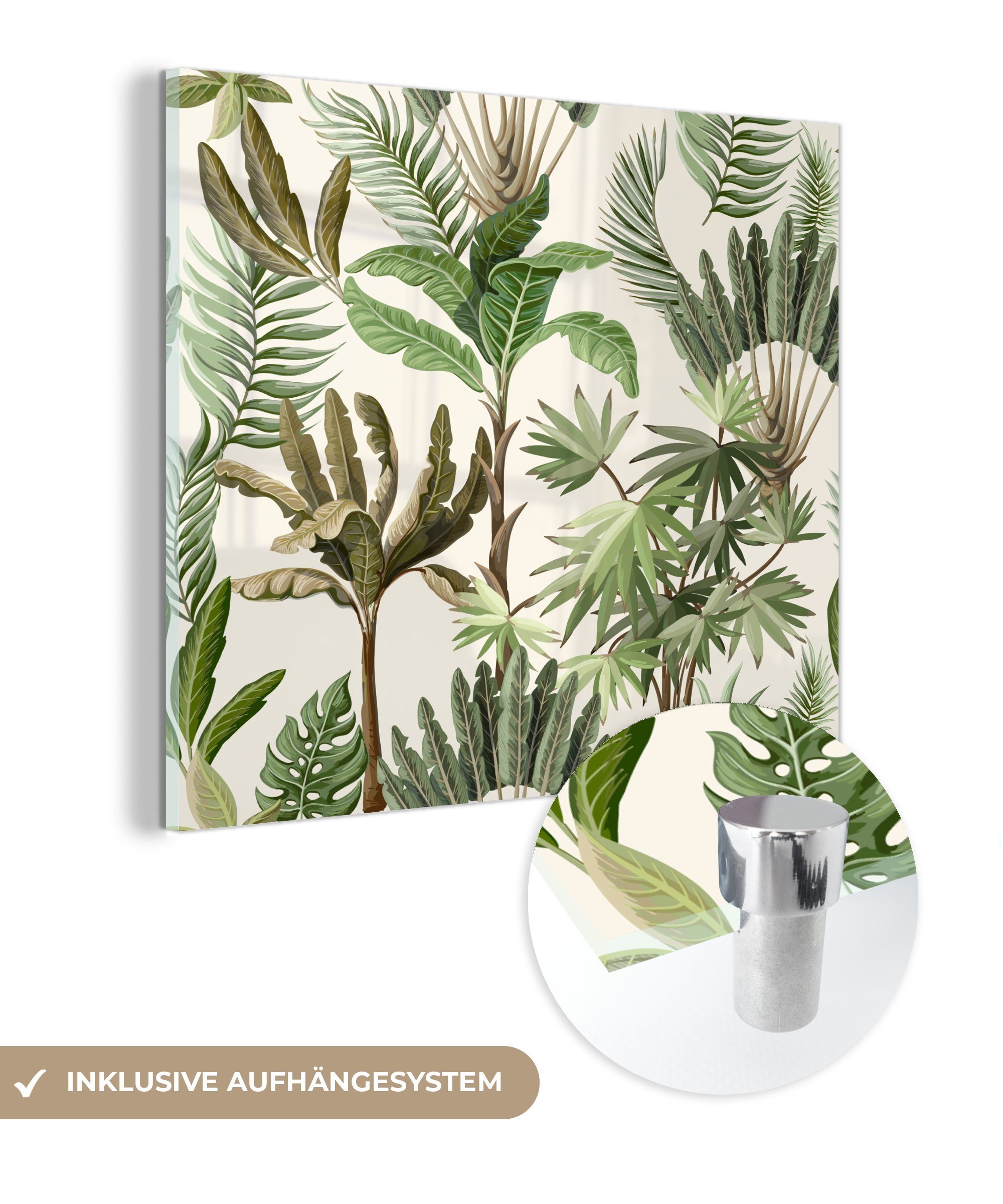 MuchoWow Acrylglasbild Dschungel - Palme - Bananenstaude - Kinder - Natur - Pflanzen, (1 St), Glasbilder - Bilder auf Glas Wandbild - Foto auf Glas - Wanddekoration bunt