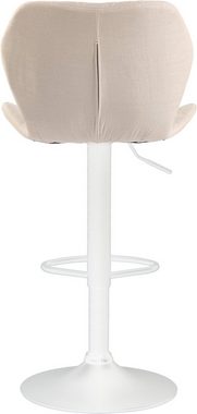 TPFLiving Barhocker Cora mit bequemer Rückenlehne und angenehmer Fußstütze (Barstuhl Hocker für Theke & Küche - 360° drehbar und höhenverstellbar), Gestell Metall weiß - Sitzfläche: Stoff Creme