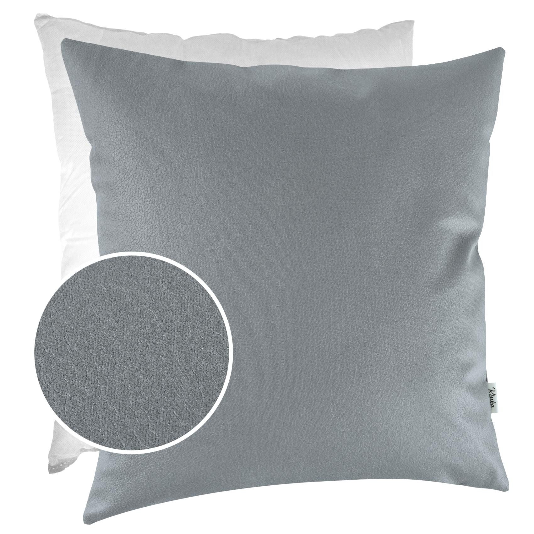 Kisska Dekokissen Kissenhülle KUMO atmungsaktive Kunstleder Kissenbezug Zierkissen, Kissenüberzug mit Füllung Leder-Optik UNI 40x40cm Einfarbig Hellgrau