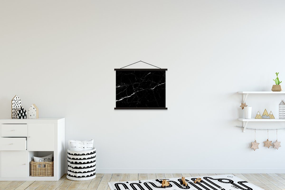 MuchoWow Poster Marmoroptik - Schwarz - Luxus, (1 St), Magnetische Posterleiste, Eichenholz, Holzleisten, Textilposter schwarz | schwarz
