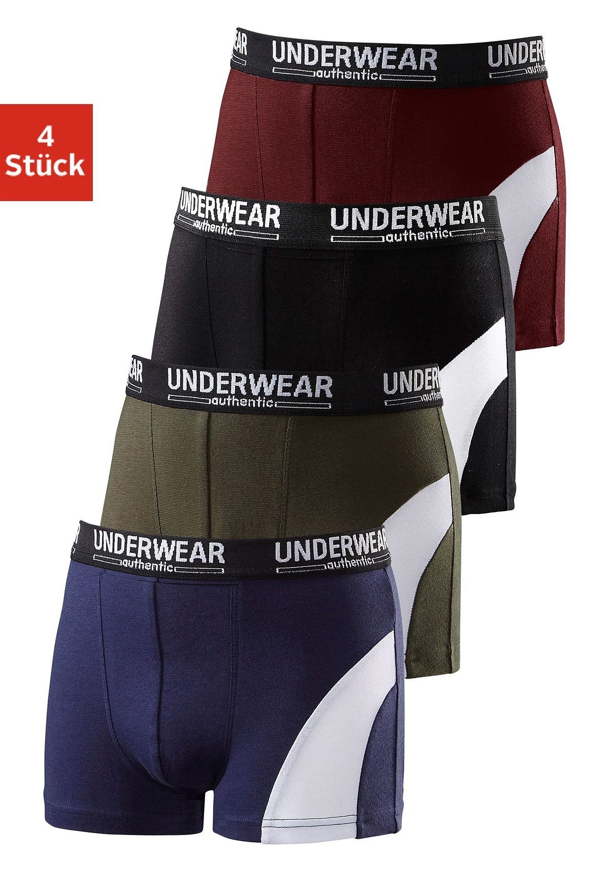 AUTHENTIC UNDERWEAR Boxer (Packung, 4-St) für Jungen, cooler Look durch  weißen Einsatz