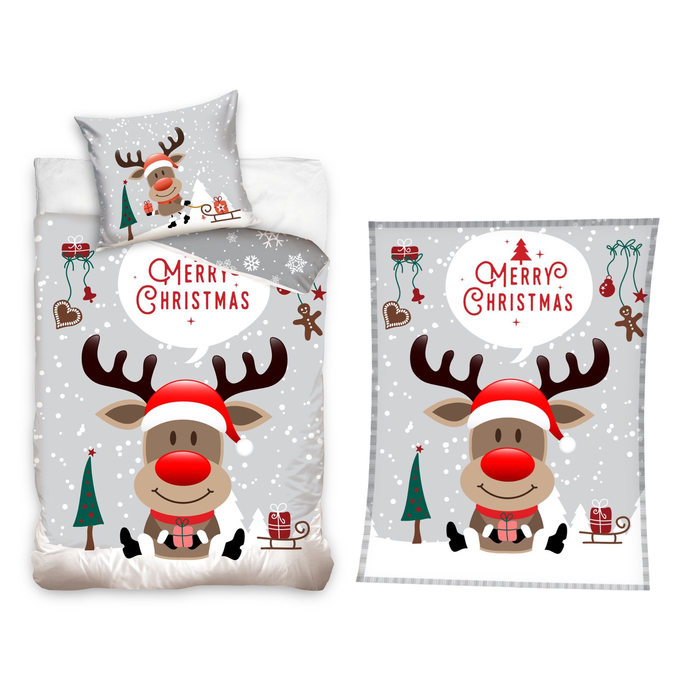MTOnlinehandel Bettwäsche Weihnachten "Rentier mit roter Nase" Merry Christ günstig online kaufen