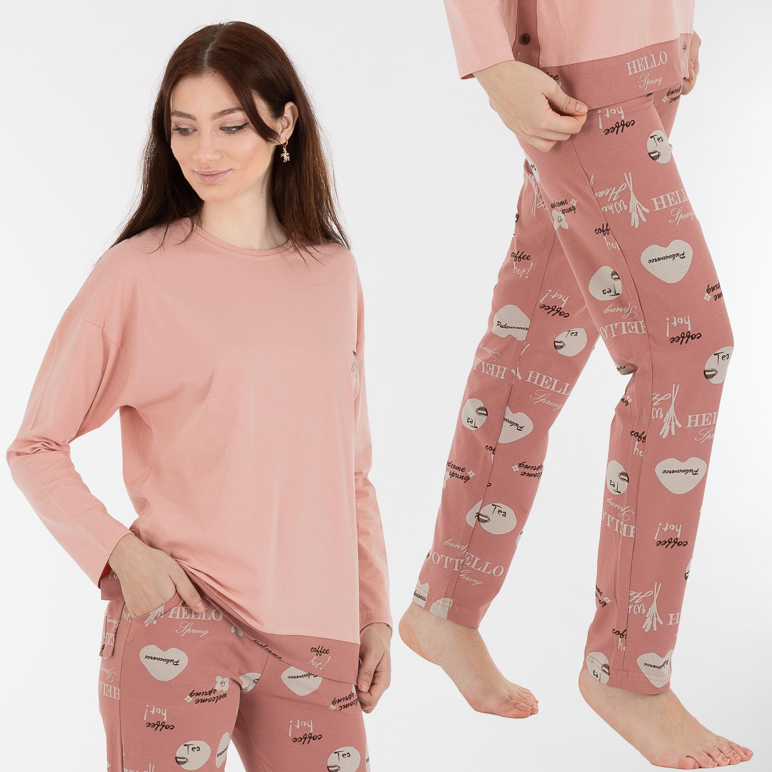 langar 1 Set 2 (Set, Hausanzug Nachtwäsche Pyjama Damen Schlafanzug zweiteiliger Schlafanzug LOREZA tlg) Variante