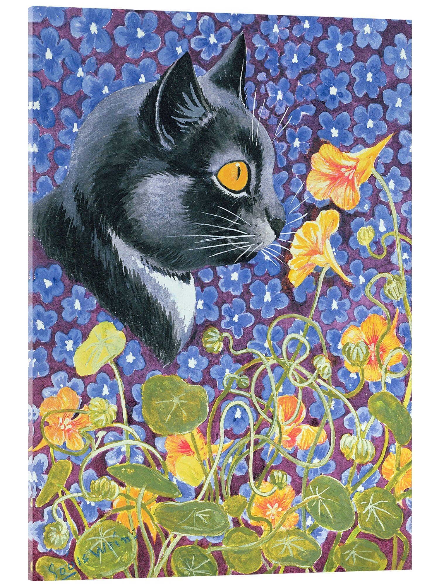 Posterlounge Wandbild Eine Katze im Blumenmeer, Louis Wain, erhältlich als Poster, Leinwandbild, Wandsticker oder Acrylglasbild