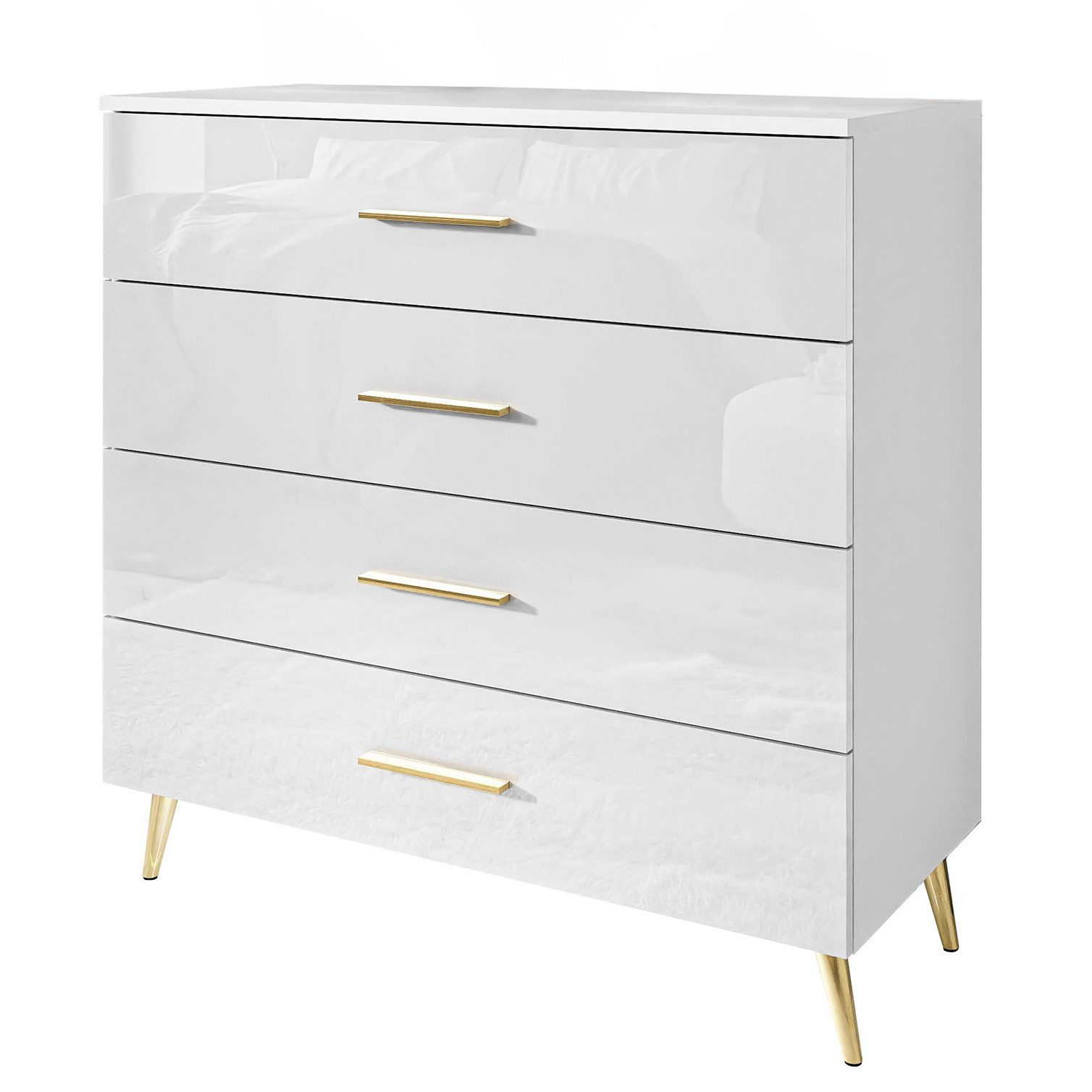 Lookway Kommode AURA 4S Weiß mit Schubladen und Griffe, 95x40x90 cm – Bild 3 von 4