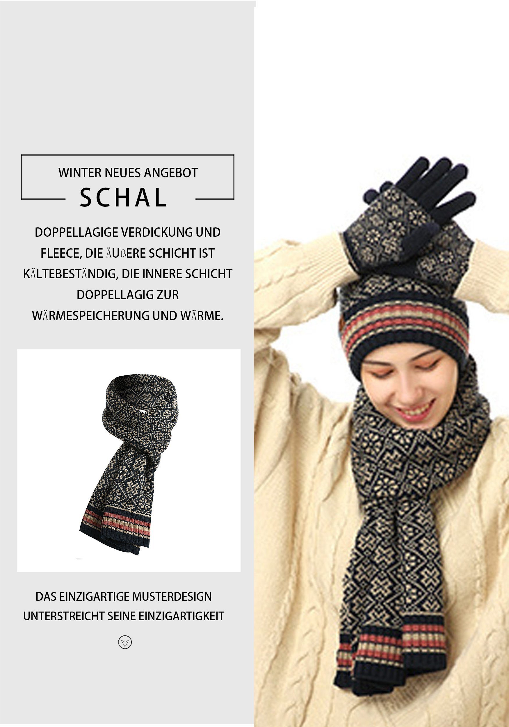 und & Set Blau warm Schal Mütze Schal MAGICSHE Leopardenmuster Weich Handschuhe