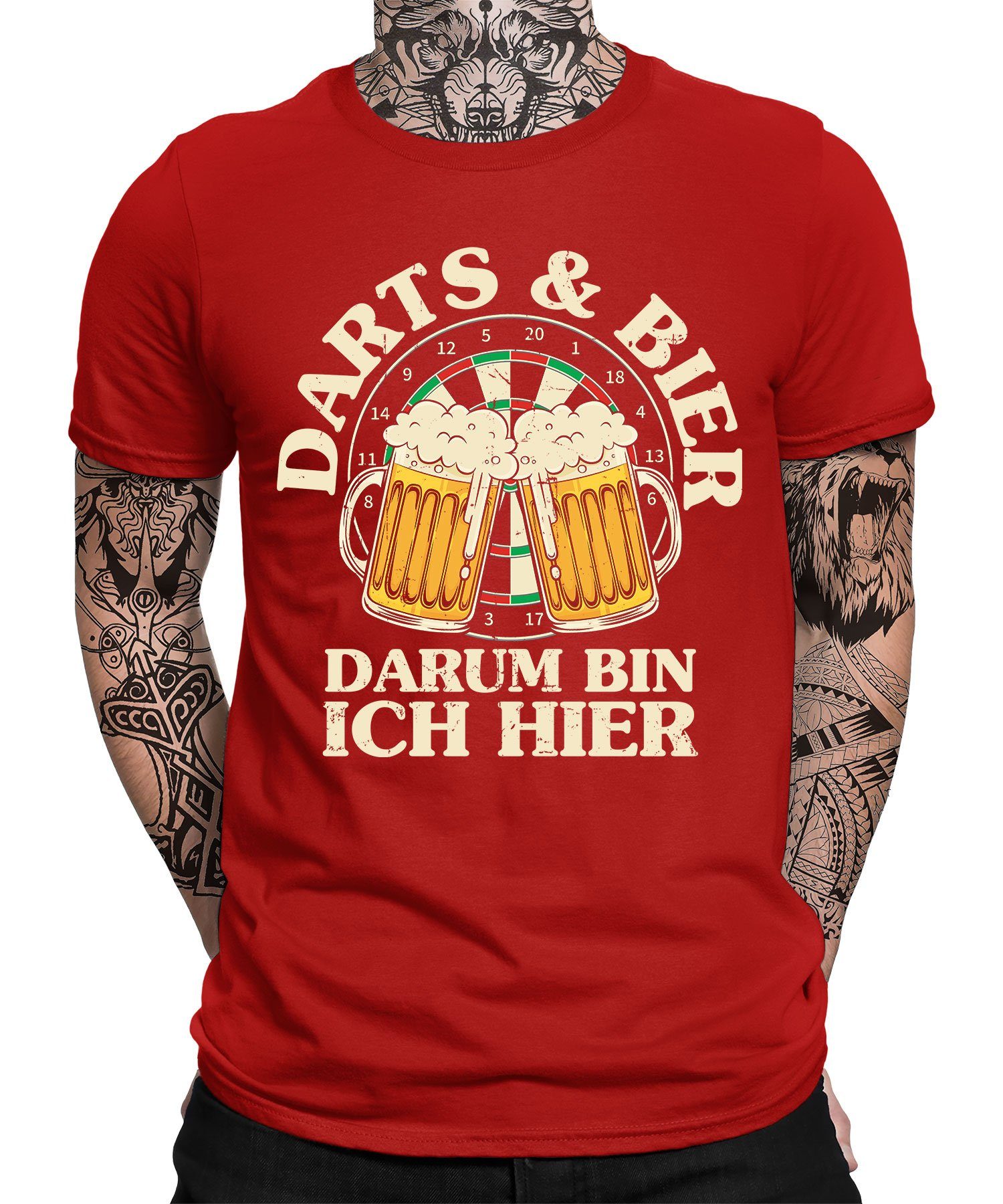 Quattro Formatee Kurzarmshirt Darts & Bier - Dart Dartscheibe Dartpfeil Dartspieler Herren T-Shirt (1-tlg) Rot