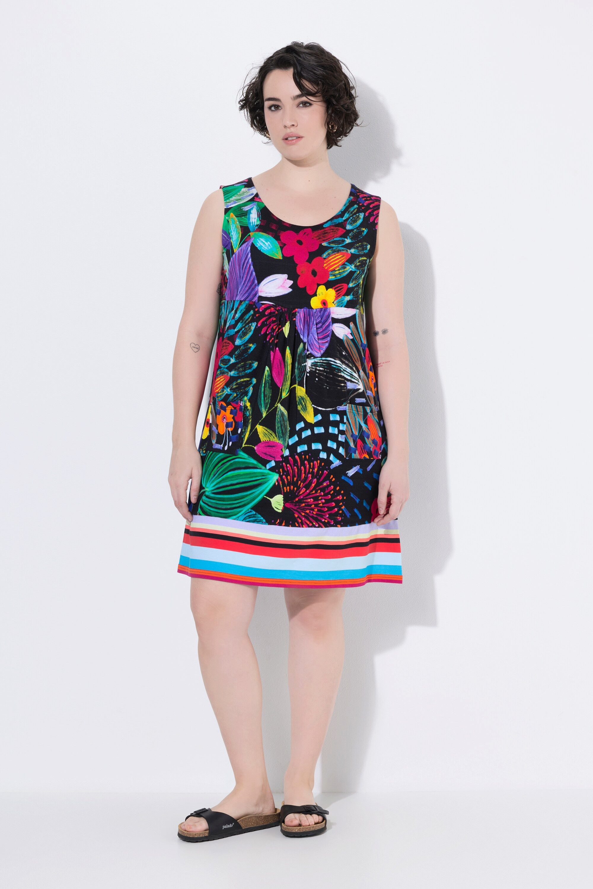 Minikleid Jerseykleid A-Linie Rundhals ärmellos Taschen