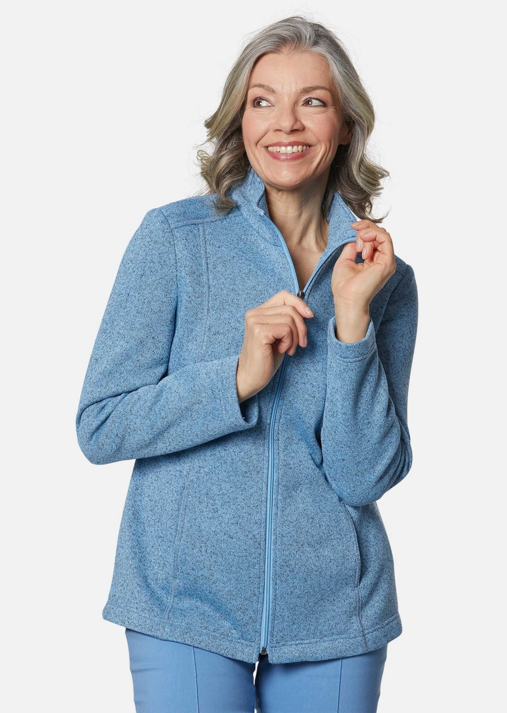 GOLDNER Fleecejacke Kurzgröße: Kuschelweiche Strickfleece-Jacke pazifikblau / melange