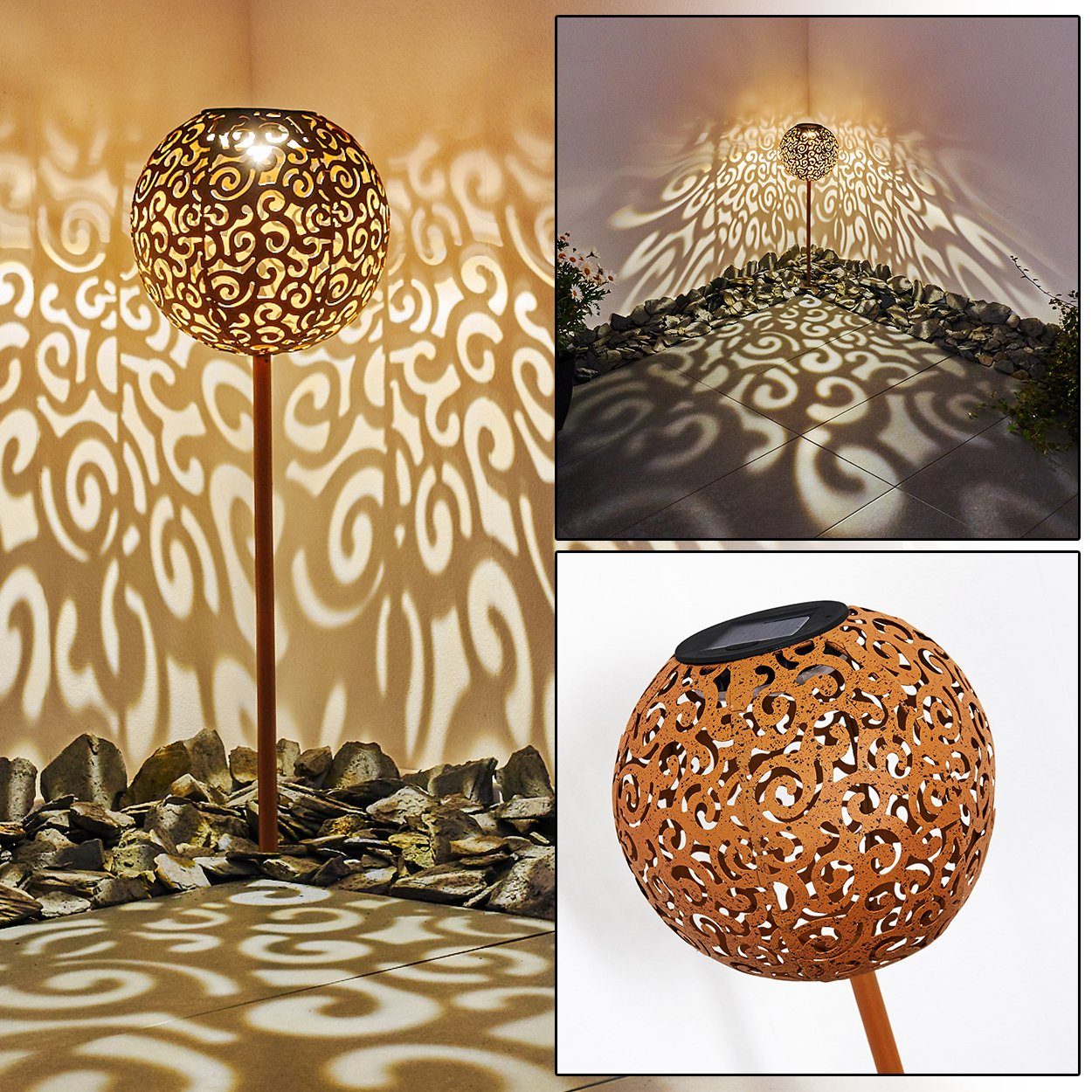 hofstein LED Solarleuchte »Basoia« Solarlampe für Außen mit Erdspieß, 3000 Kelvin, Solar, Rostfarben m. Lichteffekt, IP44