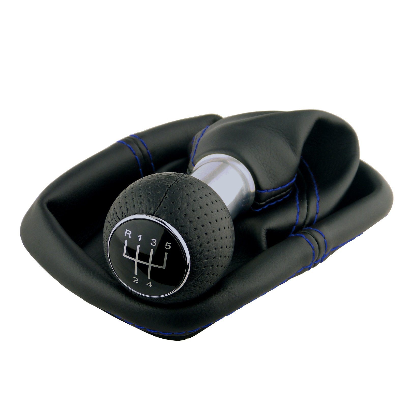 L & P Car Design Schalthebel Schaltknauf Auto Blau perforiert f. VW Golf 4 IV Bora Rahmen 23mm (Set, 1 St., Schaltknauf + Schaltsack + Rahmen), Plug&Play Montage