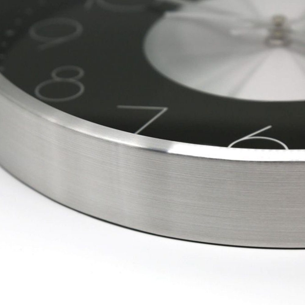 Loft K&L Art Optik) Uhr Aluminium Silber-Schwarz silber Metalluhr Langlebige Tick-Geräusche, Edelstahl- Wanduhr (keine Wall Moderne