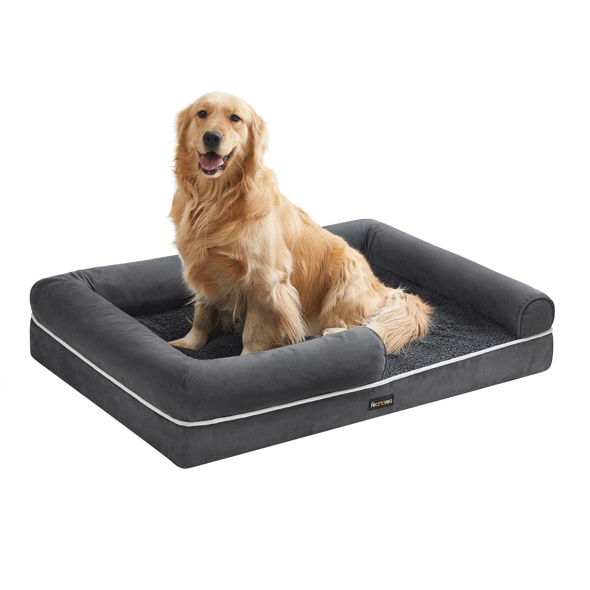 FEANDREA Hundebett Orthopädisches, Bezug abnehmbar und waschbar, rutschfeste, Hundekissen, Hundekorb, Hundesofa, erhöhte Ränder, 112 x 81 x 18 cm