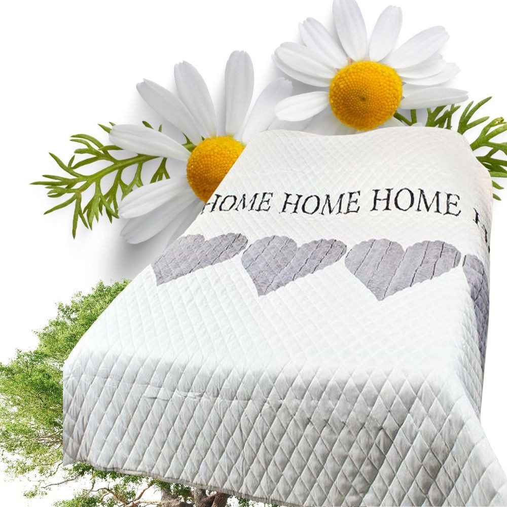 ZD Trading Haushaltshobel Tagesdecke 220 x 240 cm Übergröße Bettüberwurf Sofaüberwurf Weiß HERZ