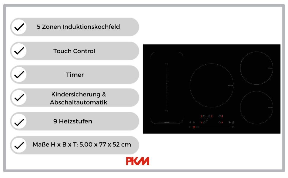 PKM Induktions-Kochfeld PKM IN5-FZF, Booster Funktion, Kindersicherung, Timer